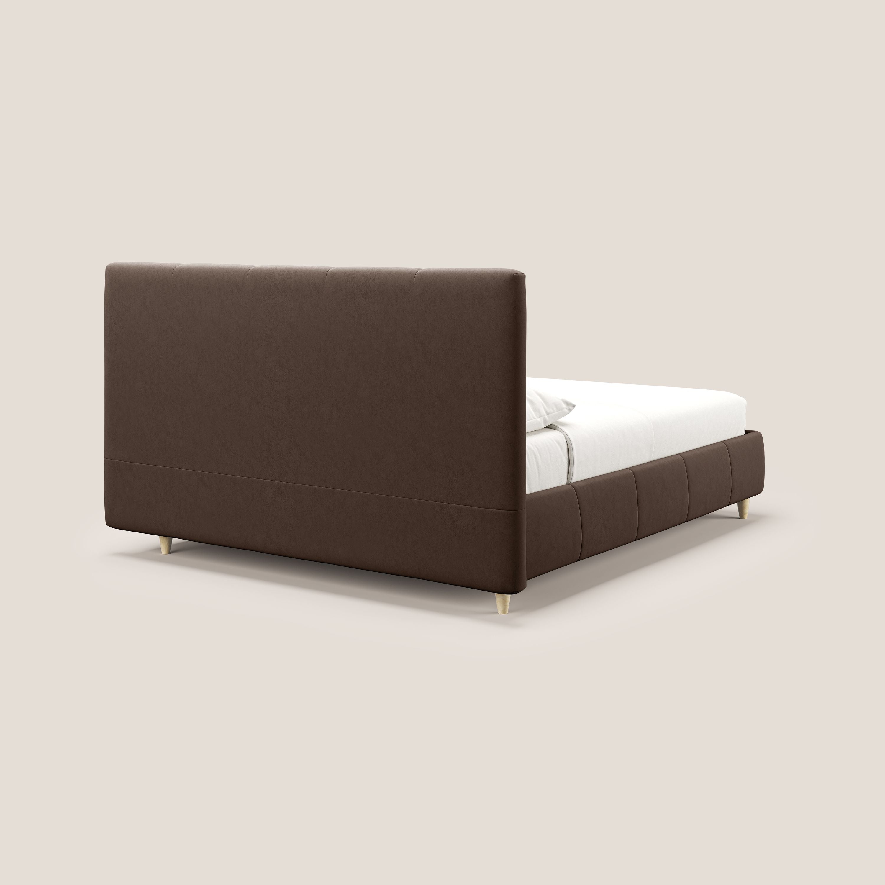 Laura letto imbottito contenitore e sfoderabile in microfibra velluto impermeabile T09 marrone - divani.store