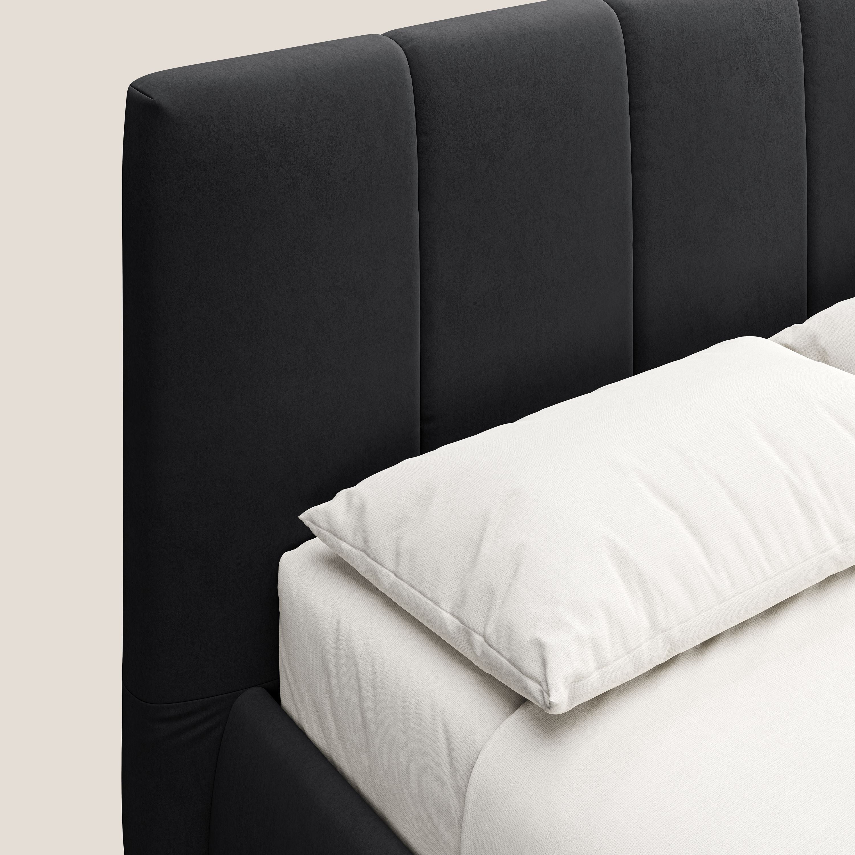 Laura letto imbottito contenitore e sfoderabile in microfibra velluto impermeabile T09 antracite - divani.store