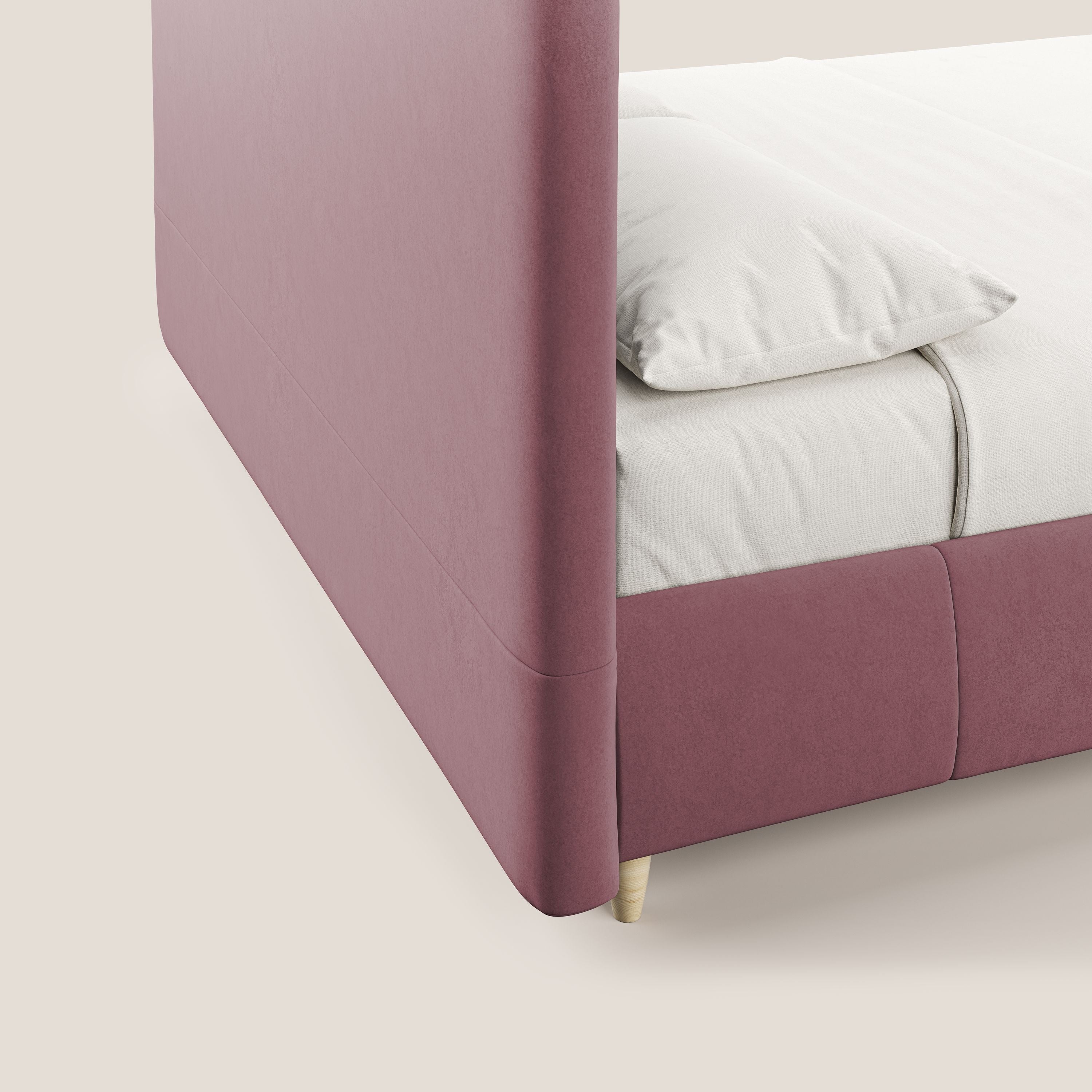 Laura letto imbottito contenitore e sfoderabile in microfibra velluto impermeabile T09 salmone - divani.store