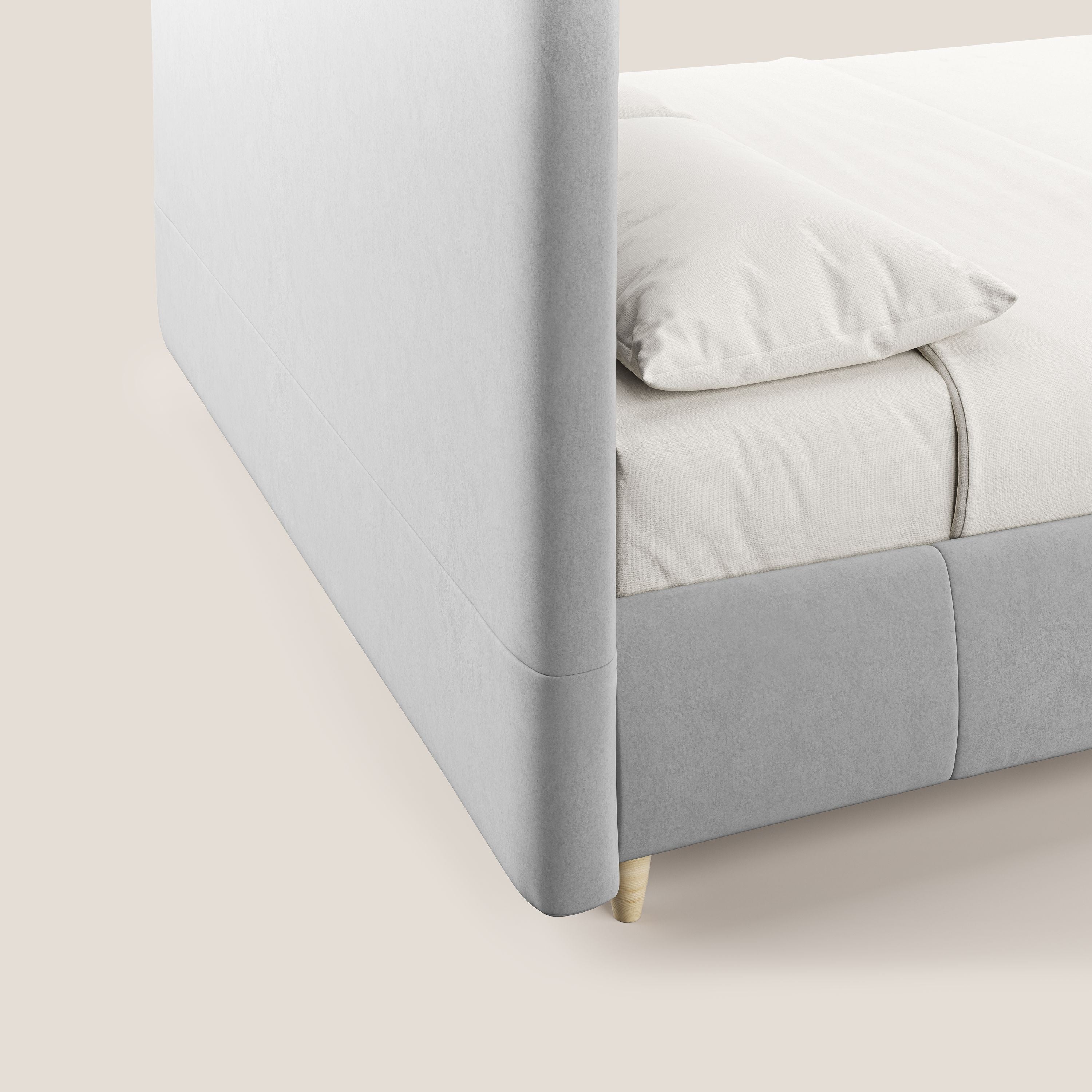 Laura letto imbottito contenitore e sfoderabile in microfibra velluto impermeabile T09 grigio chiaro - divani.store