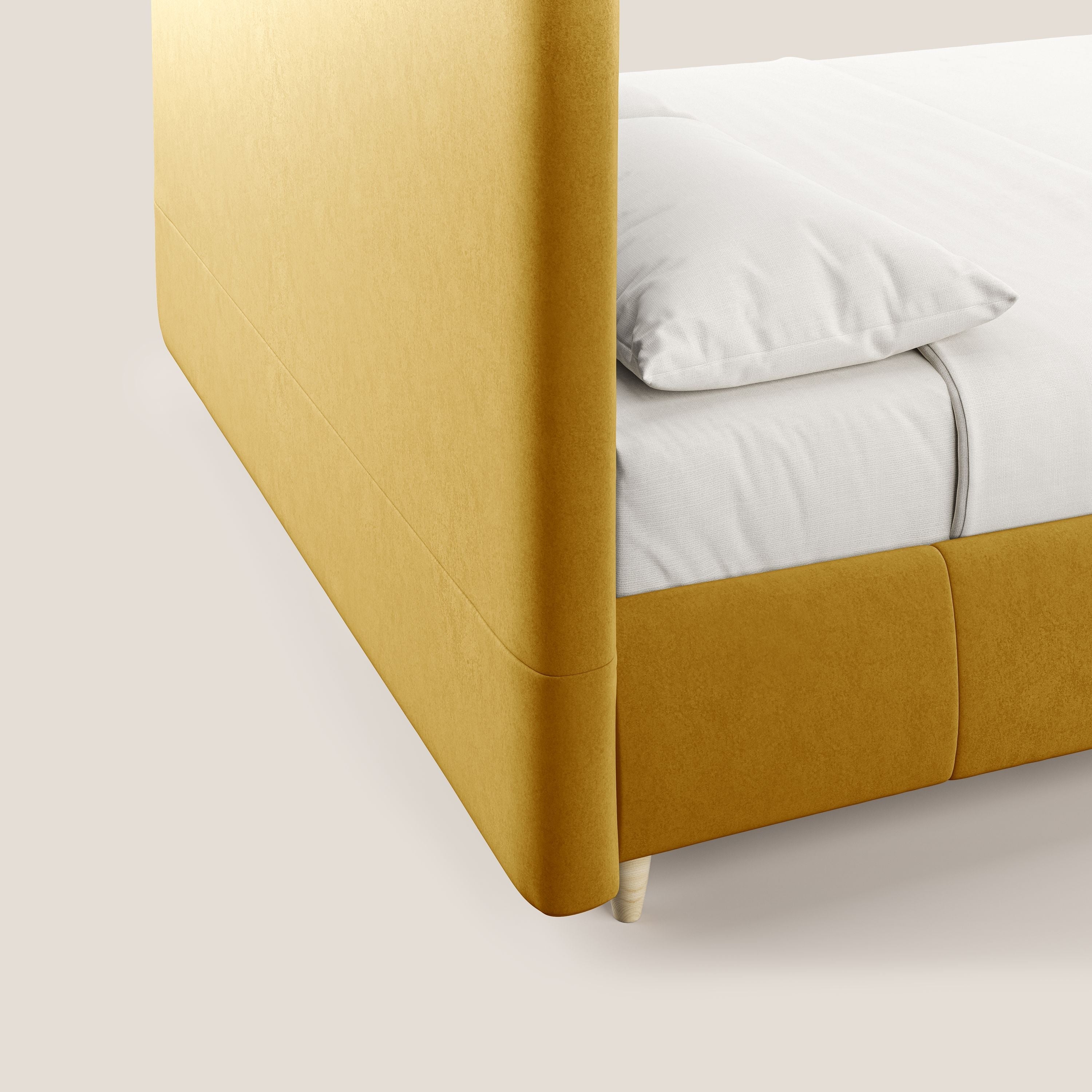 Laura letto imbottito contenitore e sfoderabile in microfibra velluto impermeabile T09 giallo - divani.store