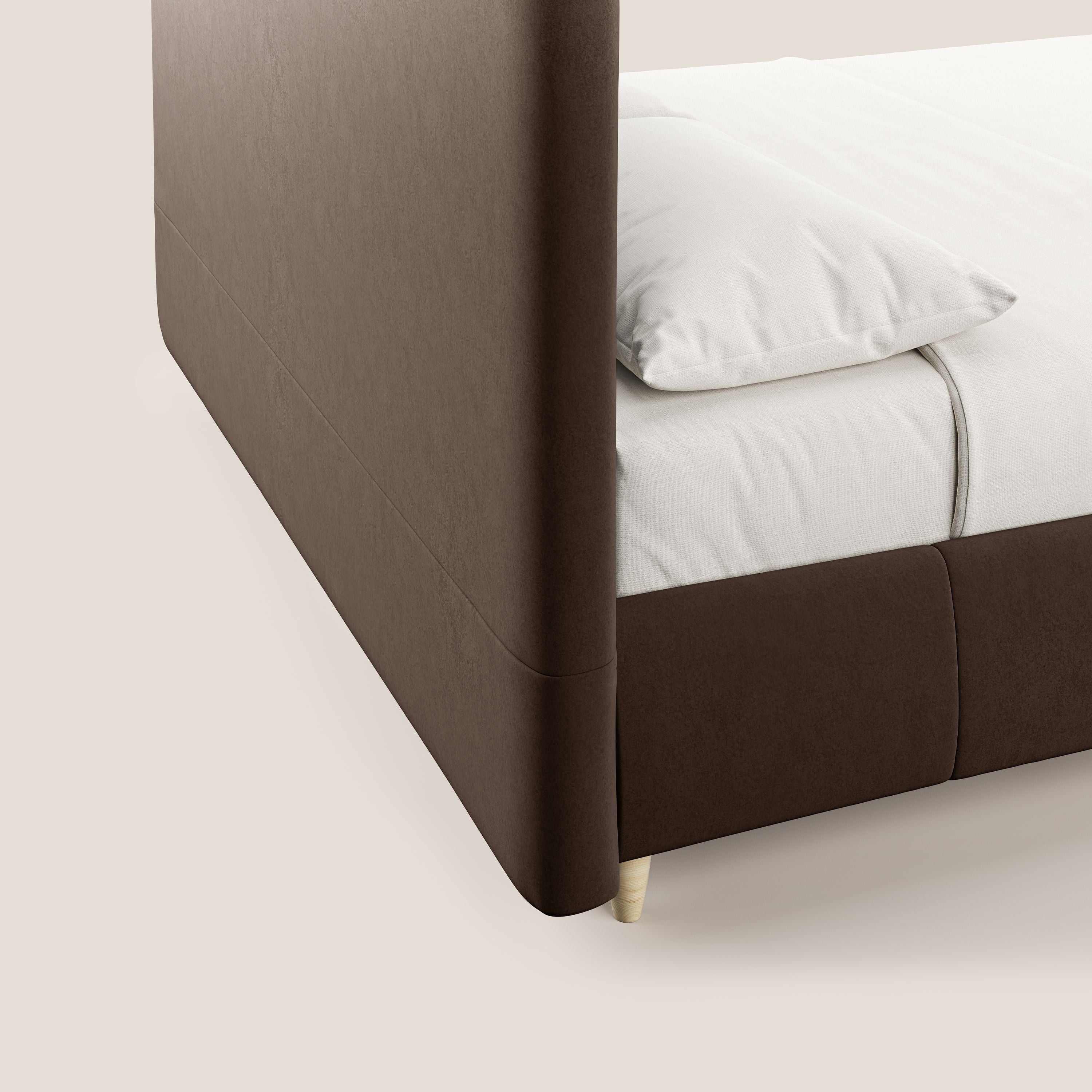 Laura letto imbottito contenitore e sfoderabile in microfibra velluto impermeabile T09 marrone - divani.store