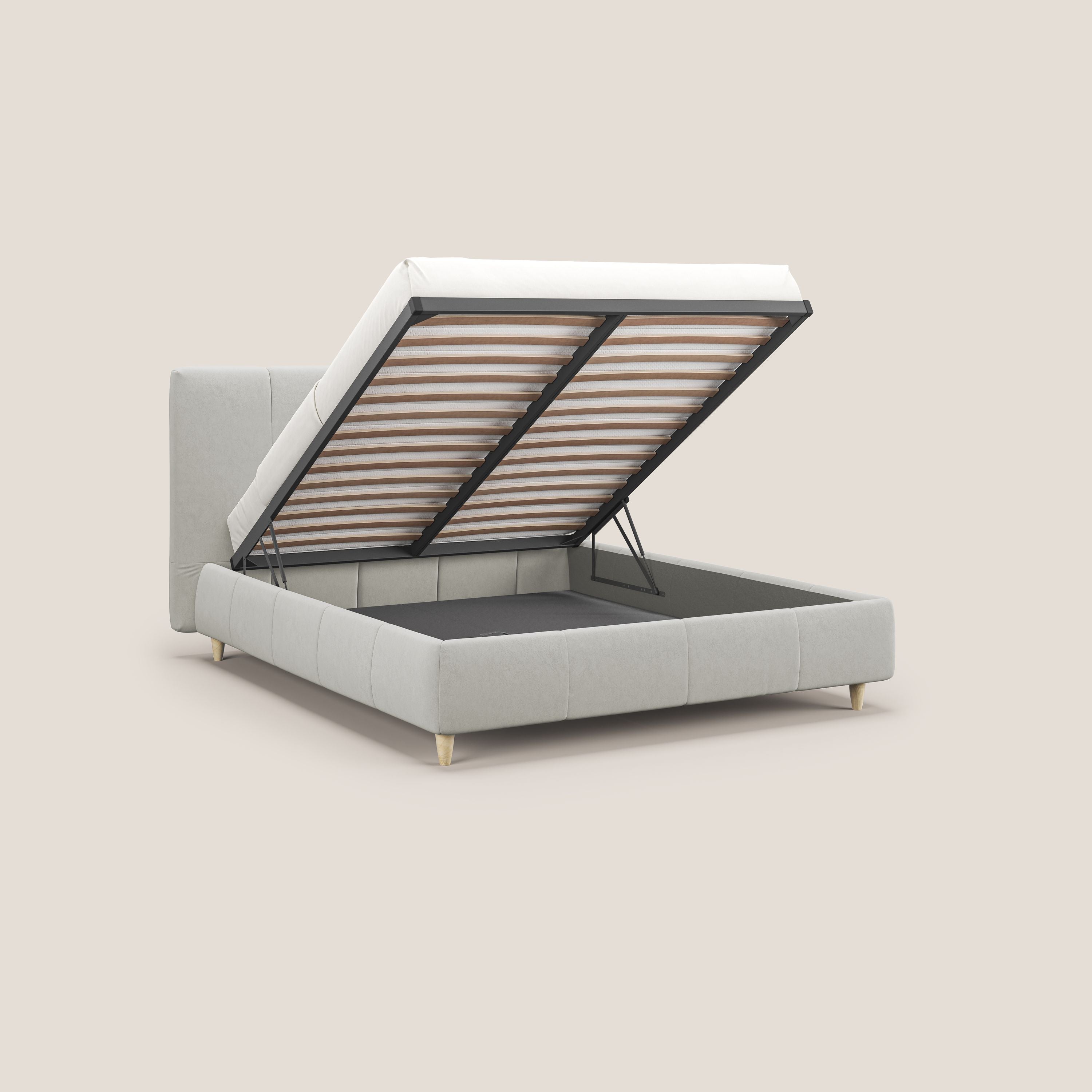 Laura letto imbottito contenitore e sfoderabile in microfibra velluto impermeabile T09 panna - divani.store
