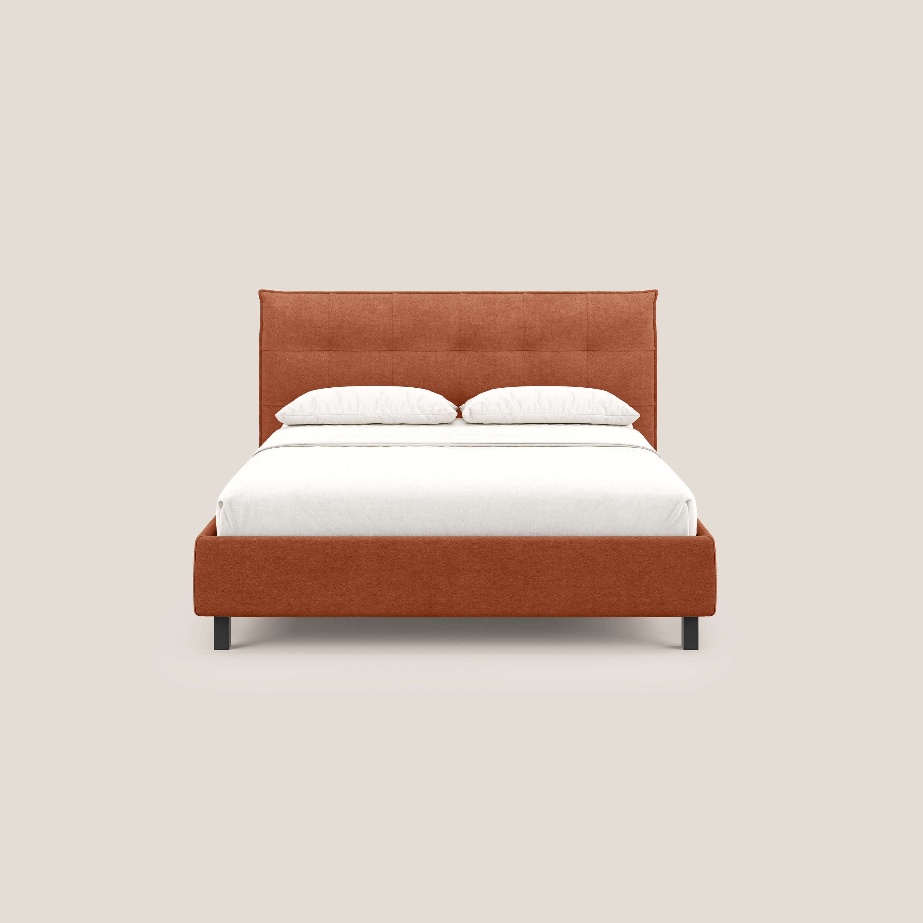 Liam letto contenitore con testata trapuntata in tessuto smacchiabile T17 arancio - divani.store