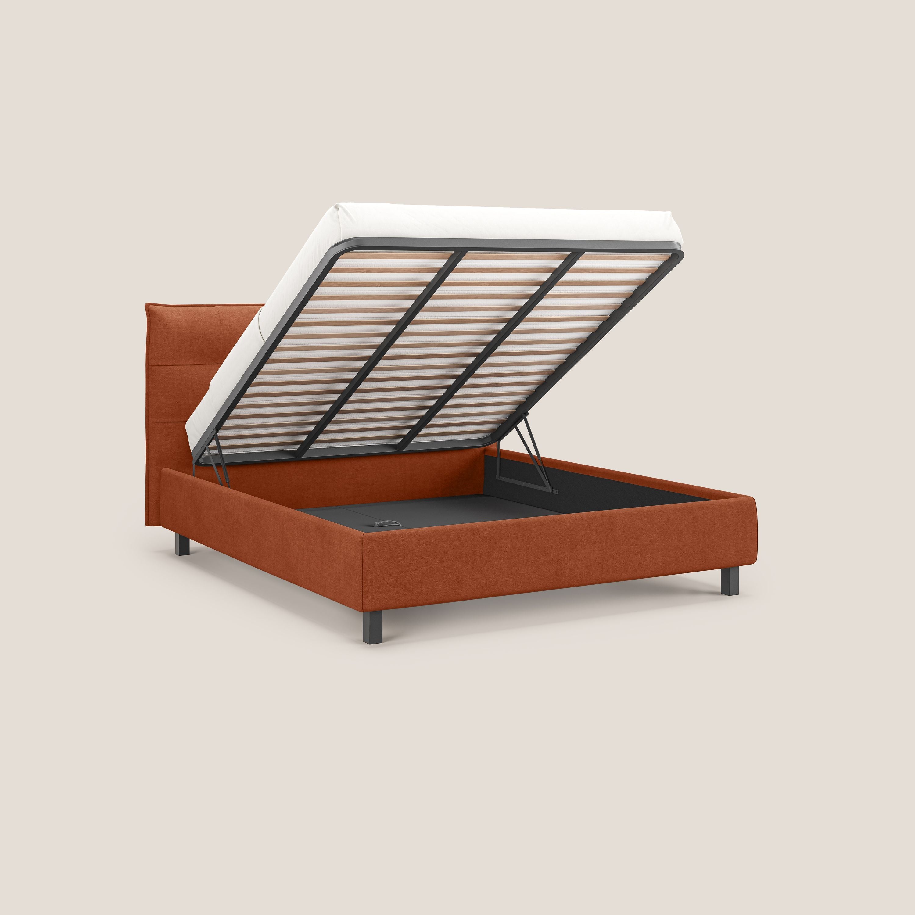 Liam letto contenitore con testata trapuntata in tessuto smacchiabile T17 arancio - divani.store