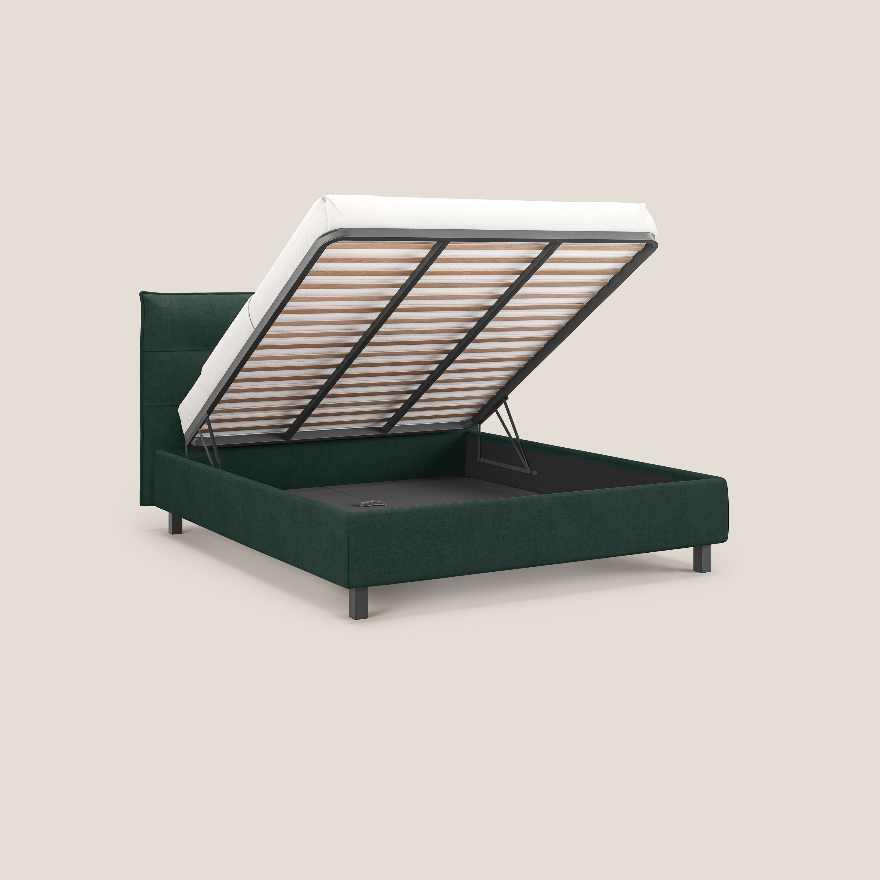 Liam letto contenitore con testata trapuntata in tessuto smacchiabile T17 verde - divani.store