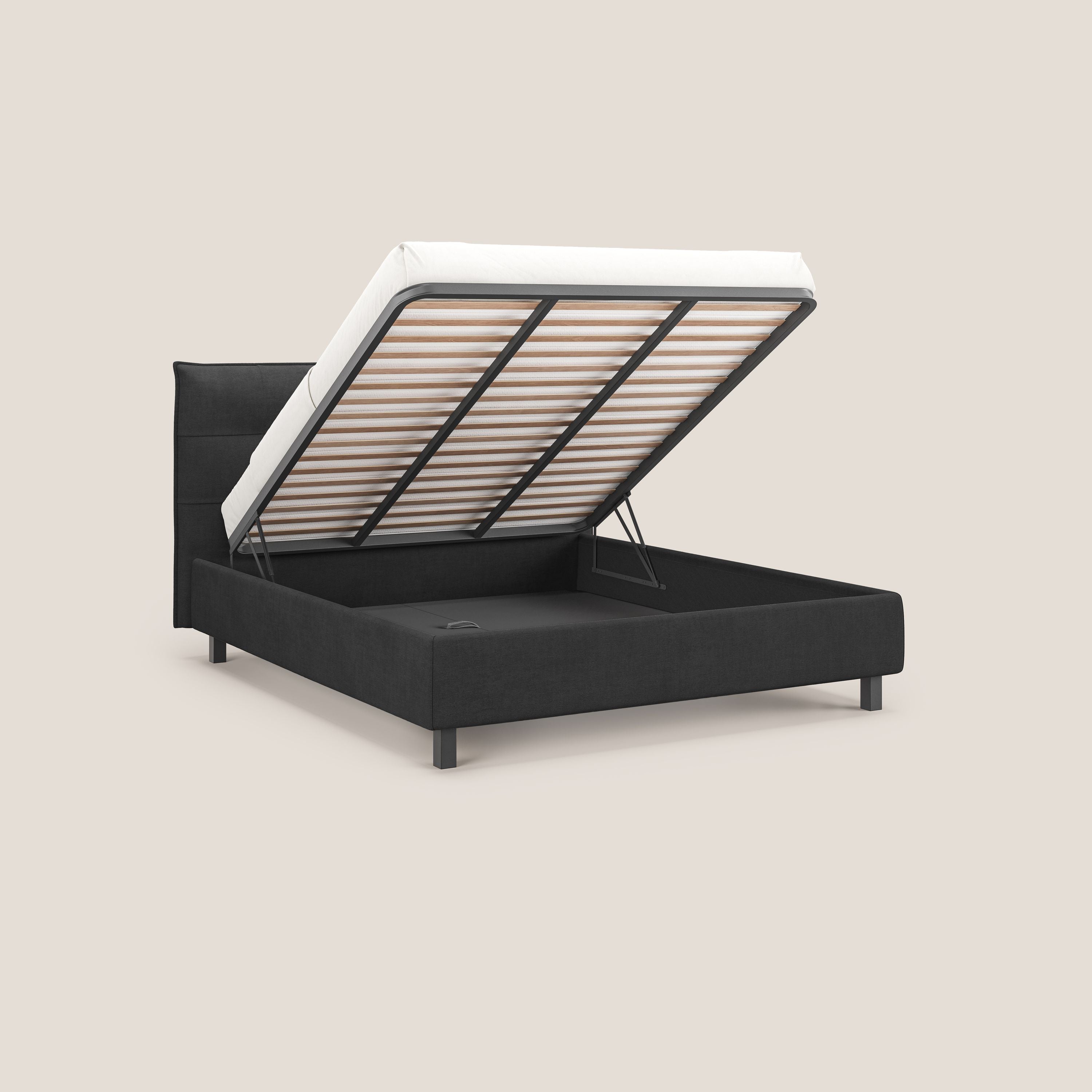 Liam letto contenitore con testata trapuntata in tessuto smacchiabile T17 antracite - divani.store