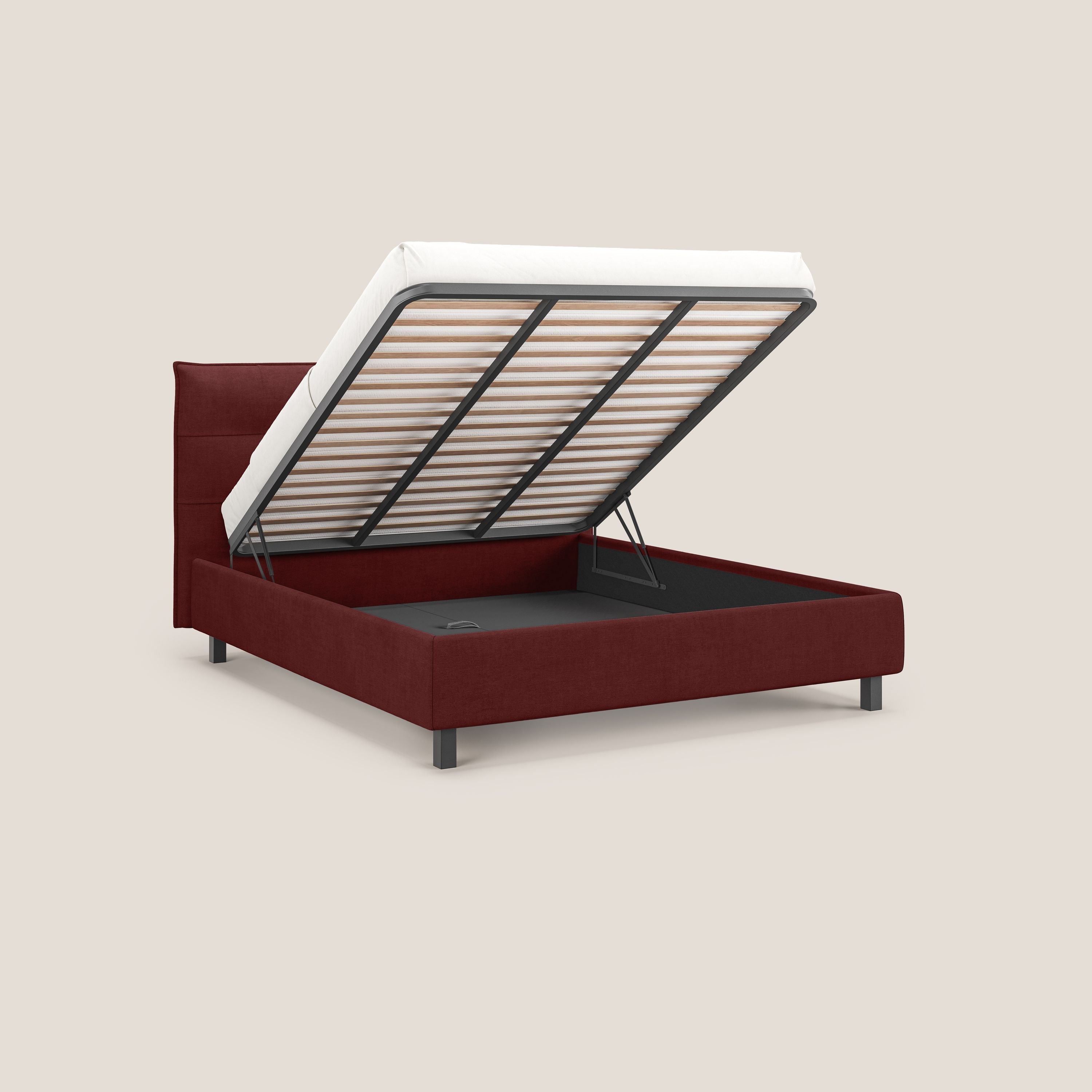 Liam letto contenitore con testata trapuntata in tessuto smacchiabile T17 rosso - divani.store