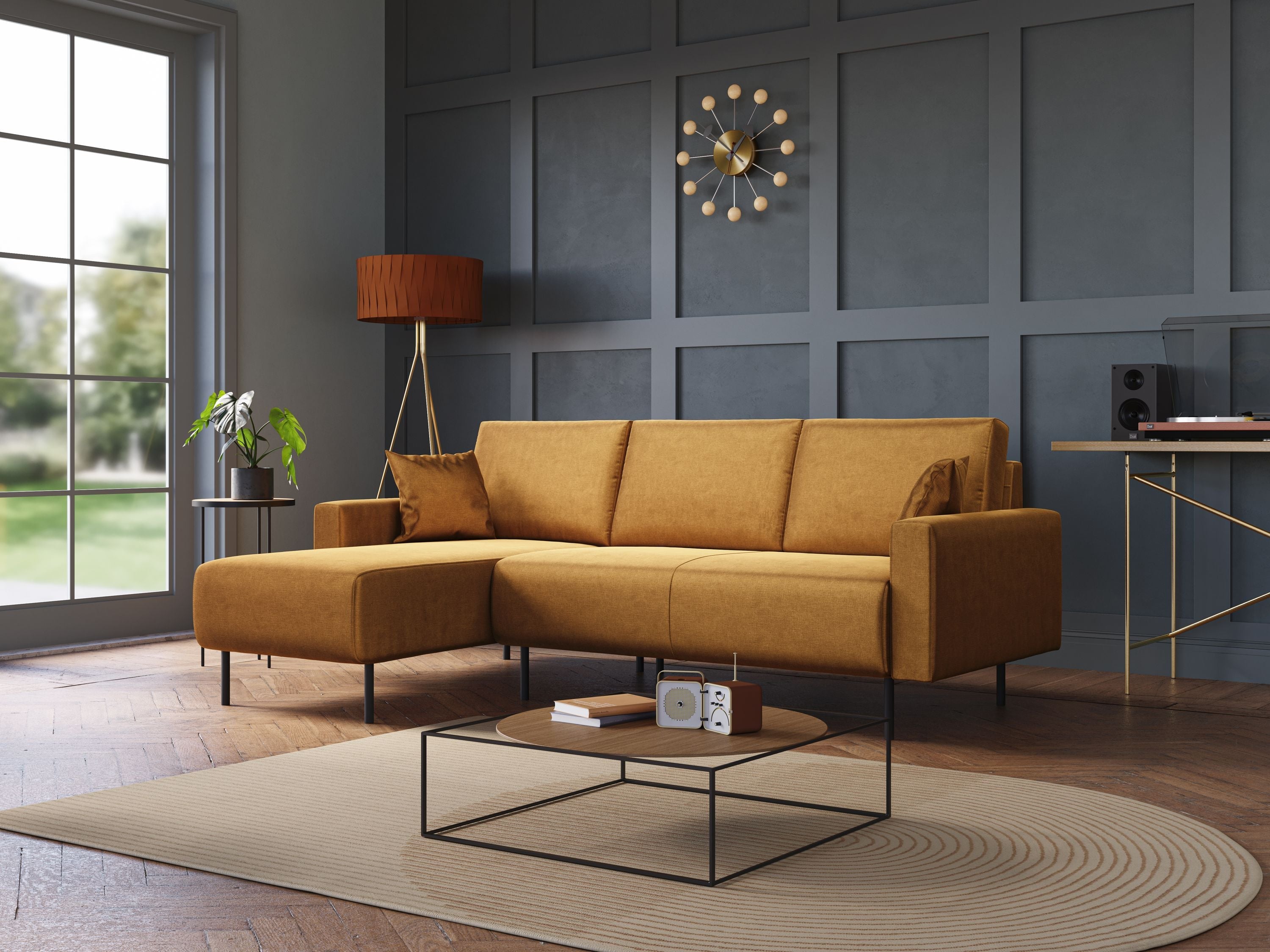 Arthur divano moderno angolare in velluto morbido impermeabile T01 oro - divani.store