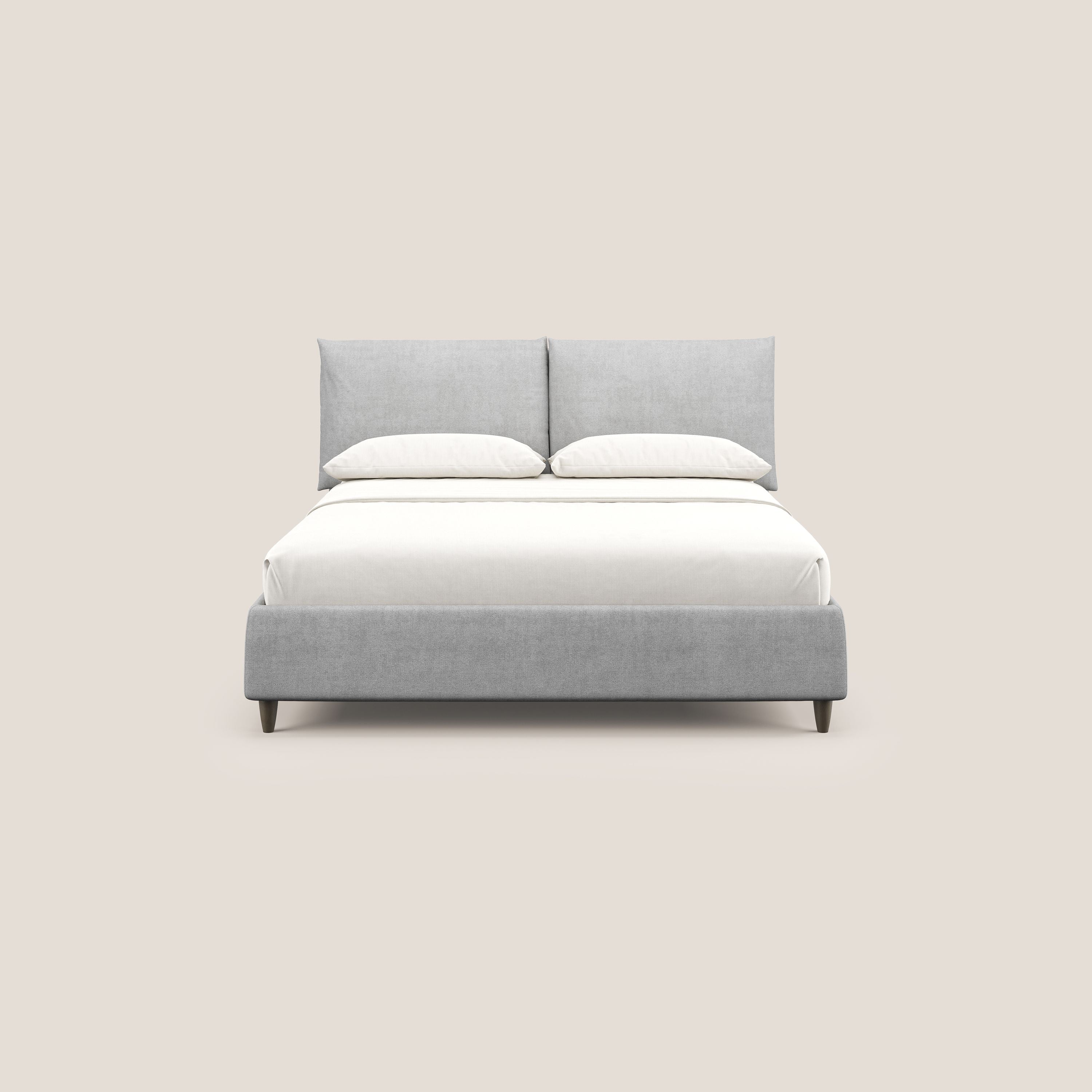 Mariana letto imbottito contenitore con cuscini in tessuto impermeabile T02 grigio chiaro - divani.store
