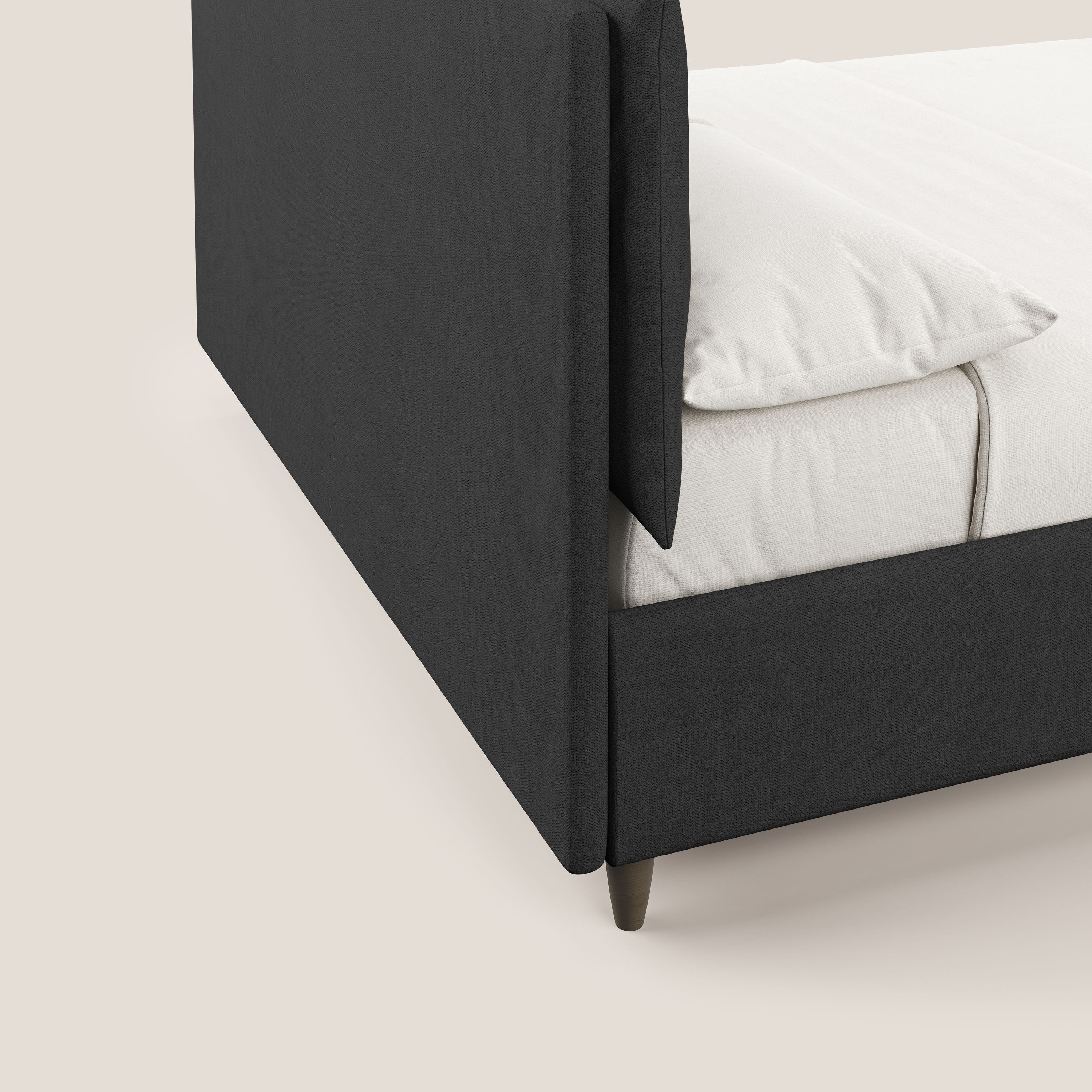 Mariana letto imbottito contenitore con cuscini in tessuto impermeabile T02 nero - divani.store