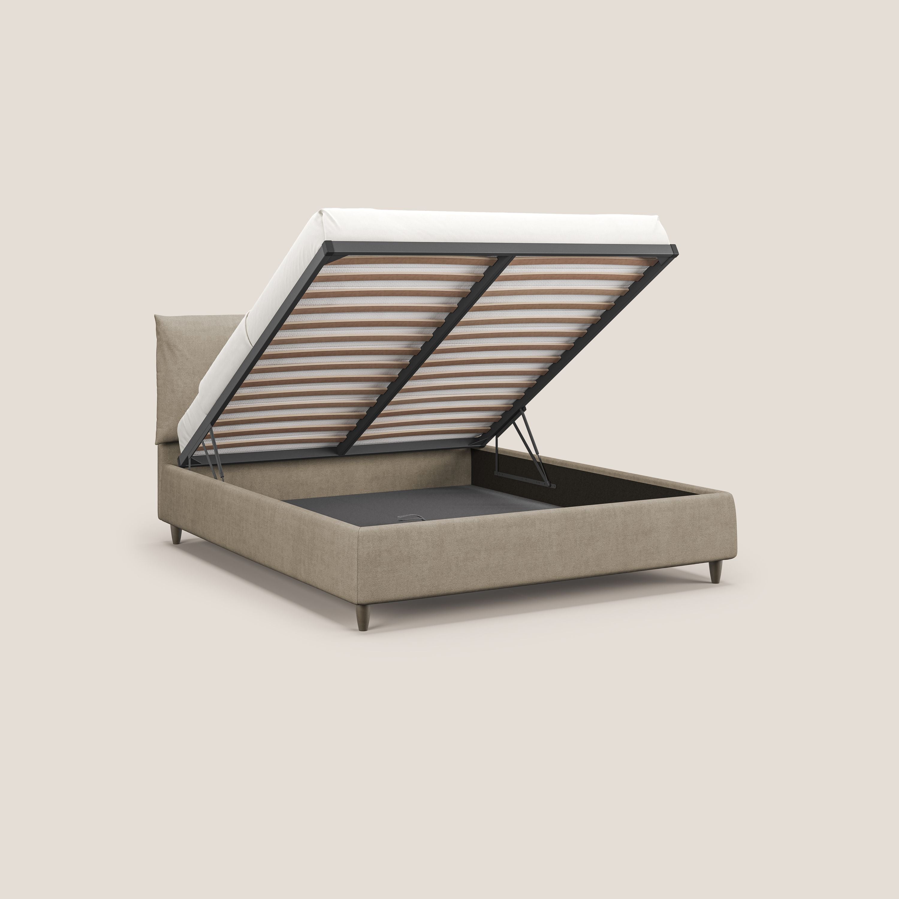 Mariana letto imbottito contenitore con cuscini in tessuto impermeabile T02 beige - divani.store