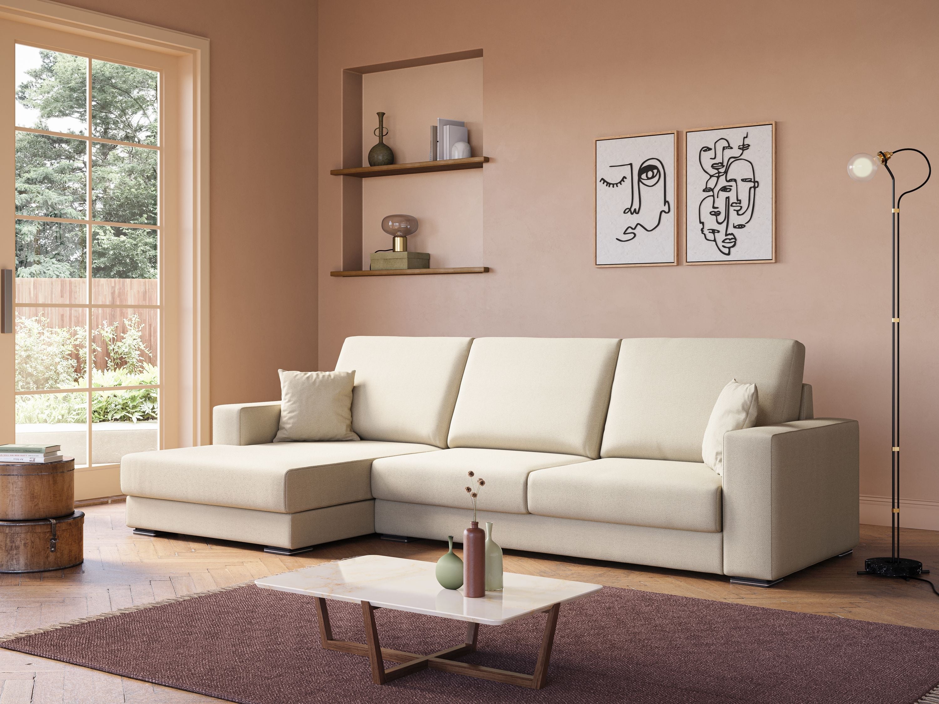 Marte divano angolare in tessuto smacchiabile impermeabile T08 giallo - divani.store