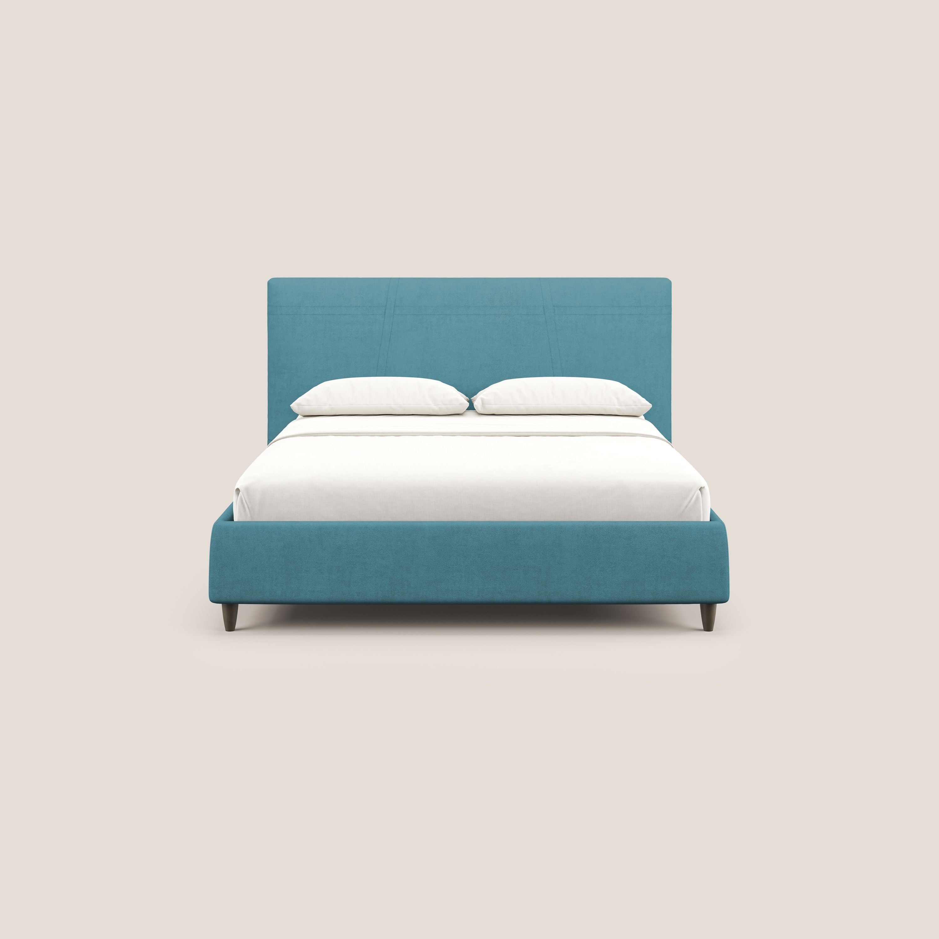 Martina letto imbottito contenitore in tessuto impermeabile T02 azzurro - divani.store