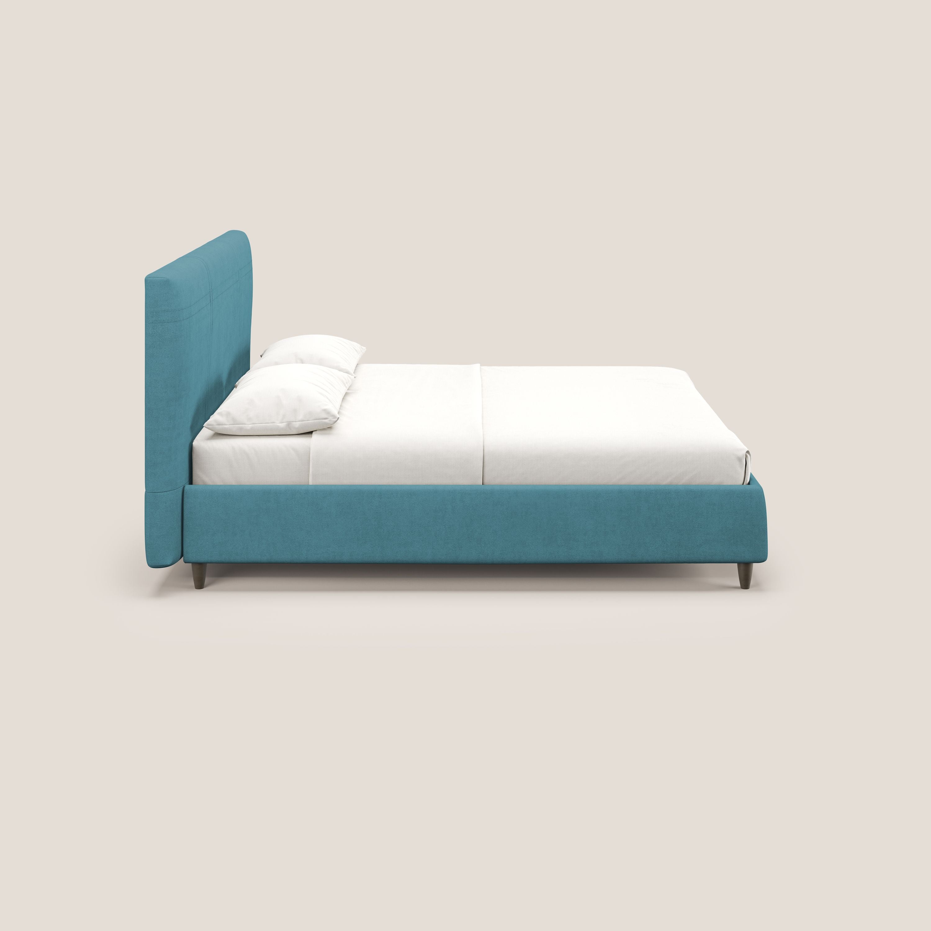 Martina letto imbottito contenitore in tessuto impermeabile T02 azzurro - divani.store