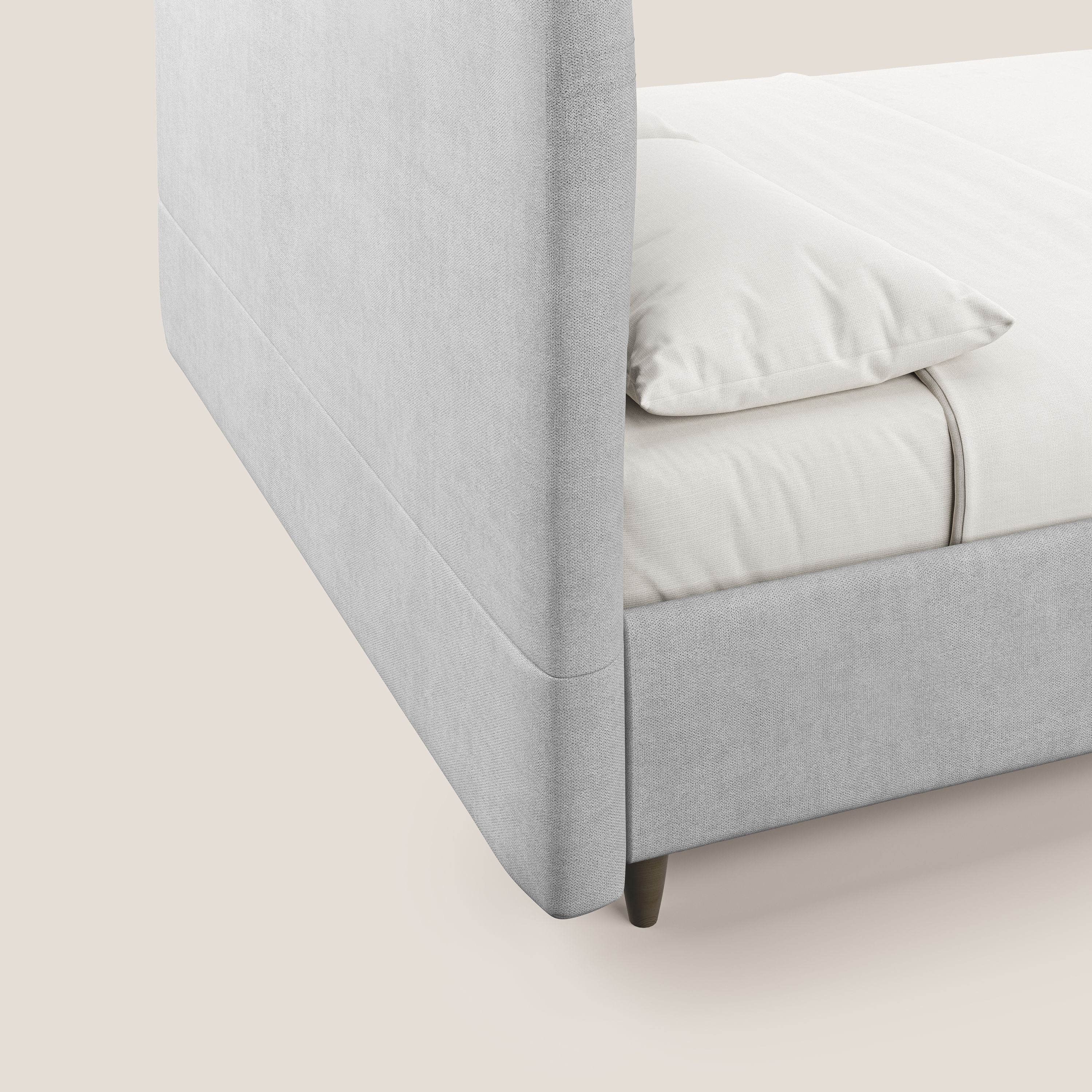 Martina letto imbottito contenitore in tessuto impermeabile T02 grigio chiaro - divani.store