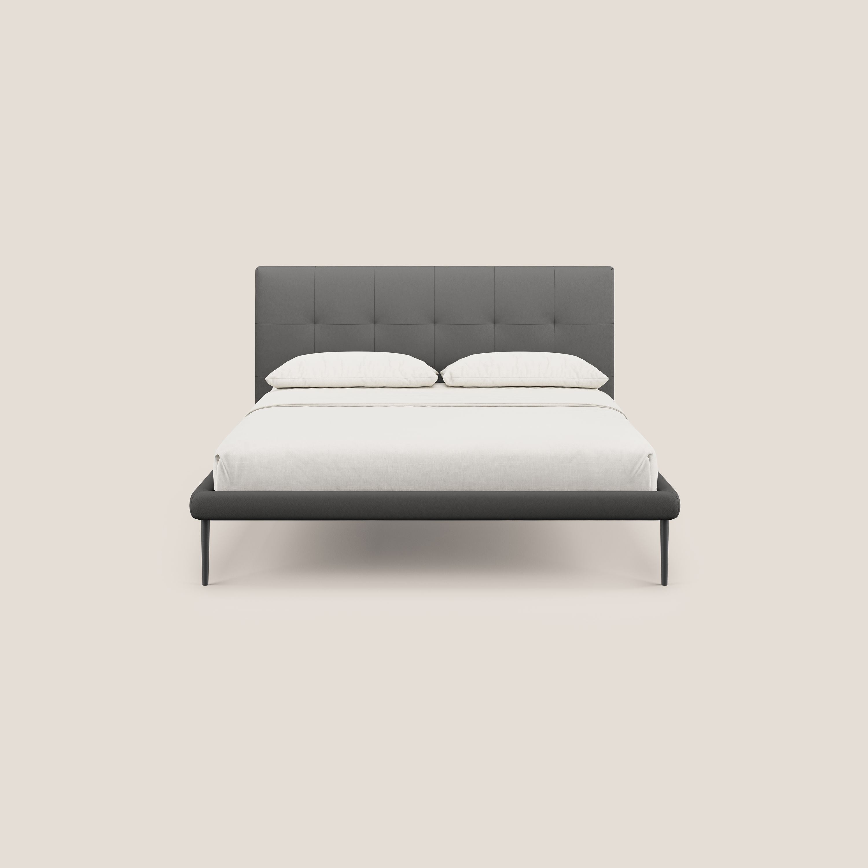 Midori letto imbottito trapuntato in ecopelle con piedini alti T04 antracite - divani.store