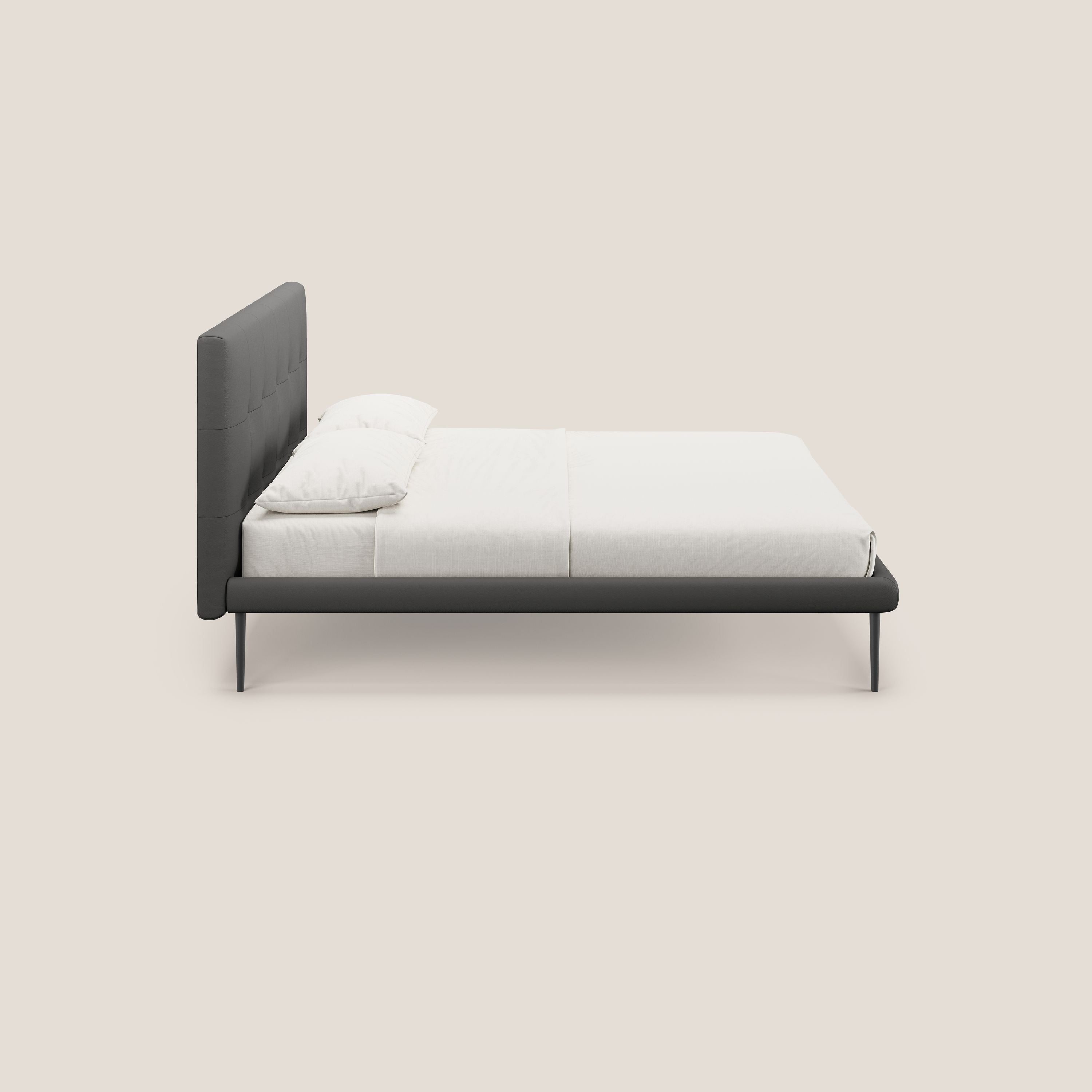 Midori letto imbottito trapuntato in ecopelle con piedini alti T04 antracite - divani.store