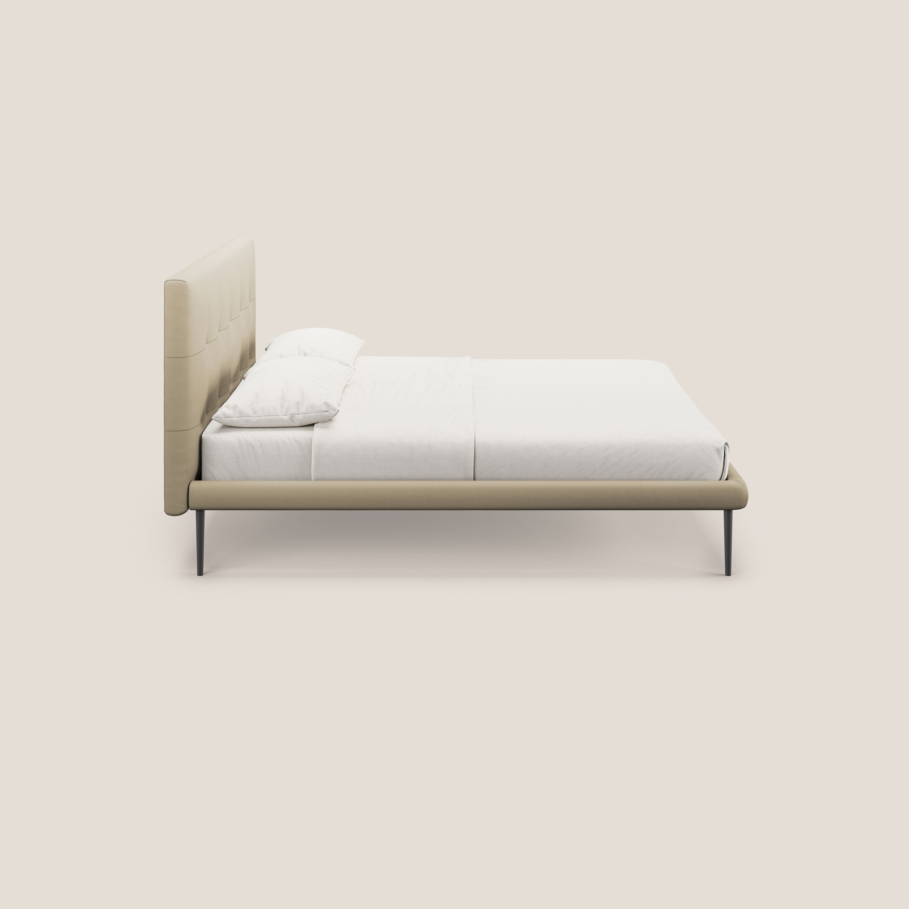 Midori letto imbottito trapuntato in ecopelle con piedini alti T04 panna - divani.store