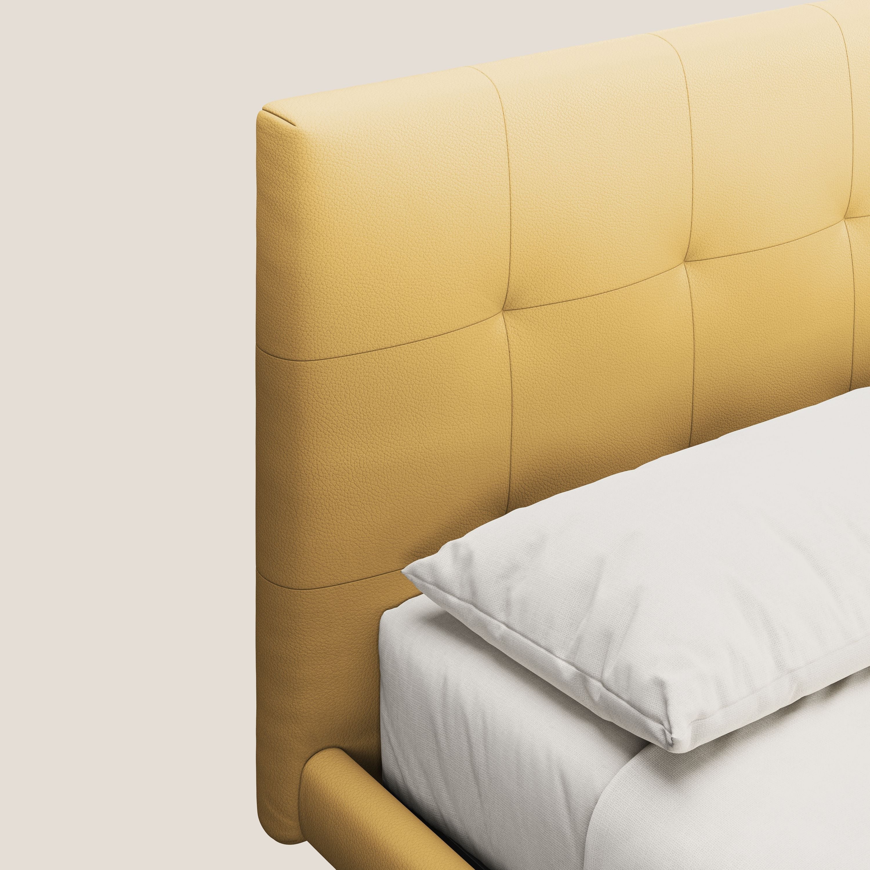 Midori letto imbottito trapuntato in ecopelle con piedini alti T04 giallo - divani.store