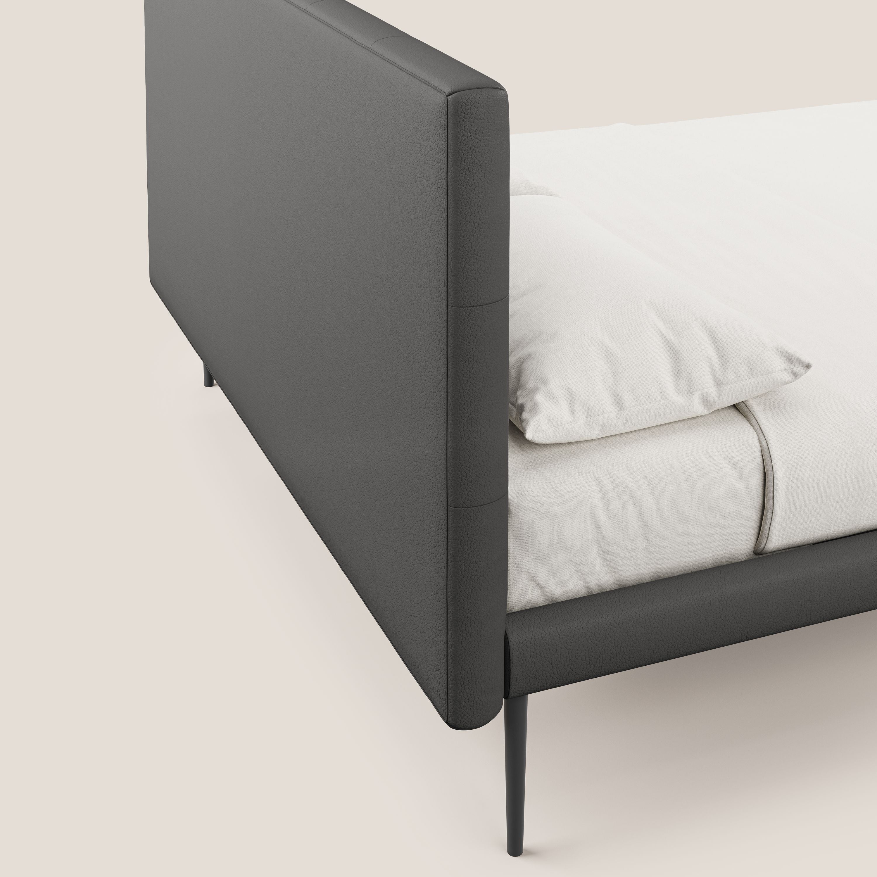 Midori letto imbottito trapuntato in ecopelle con piedini alti T04 antracite - divani.store
