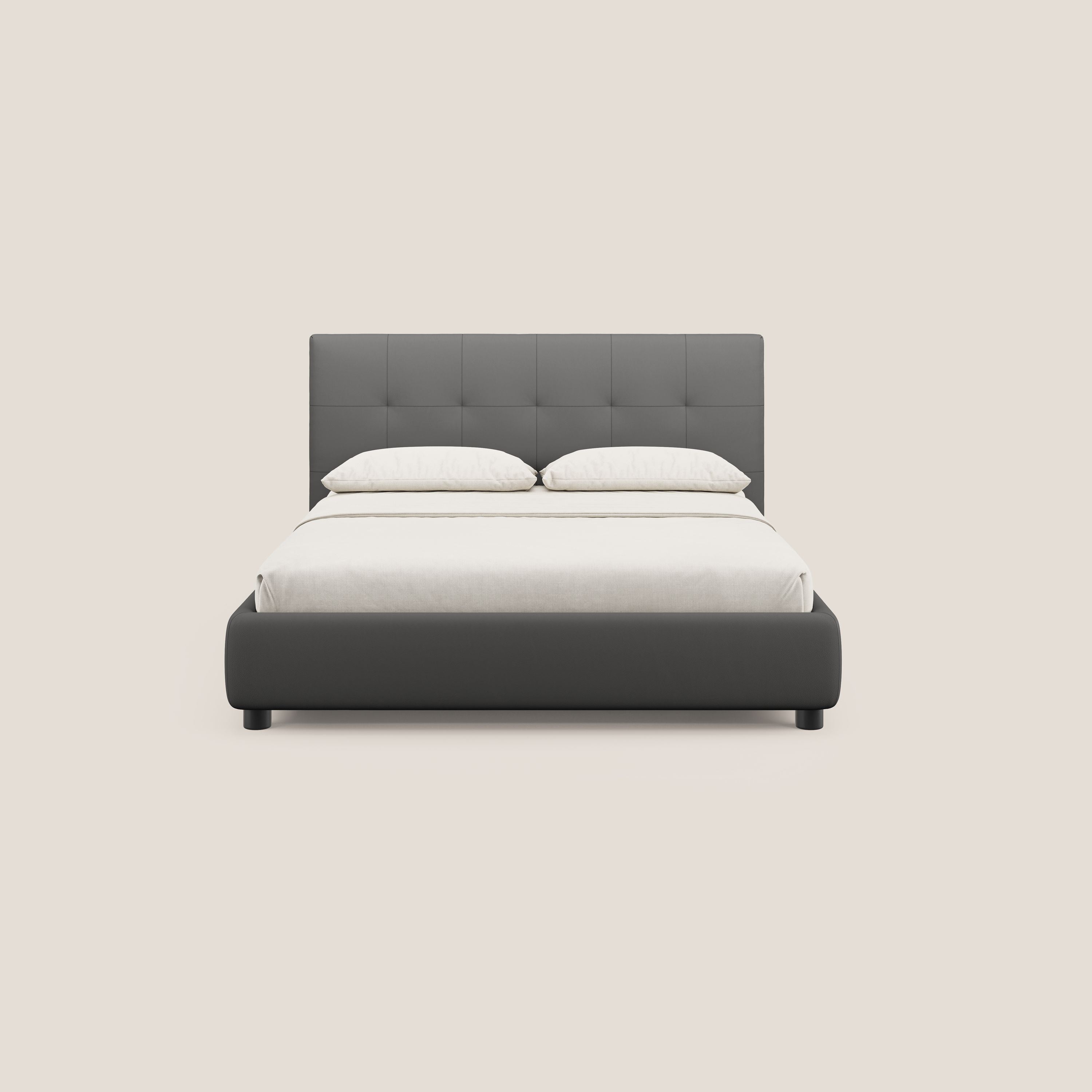 Minato letto imbottito contenitore con testata trapuntata in ecopelle impermeabile T04 antracite - divani.store