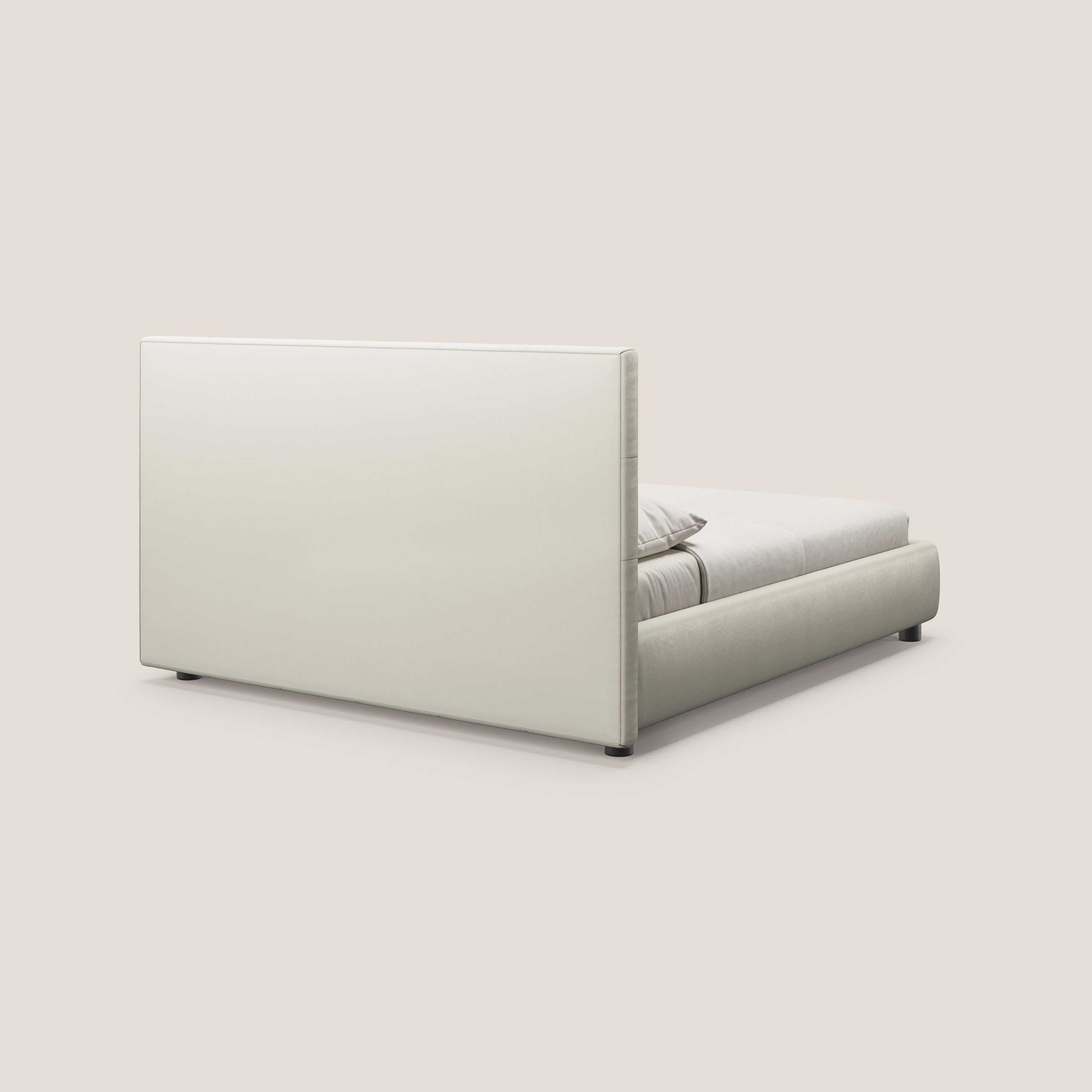 Minato letto imbottito contenitore con testata trapuntata in ecopelle impermeabile T04 bianco - divani.store