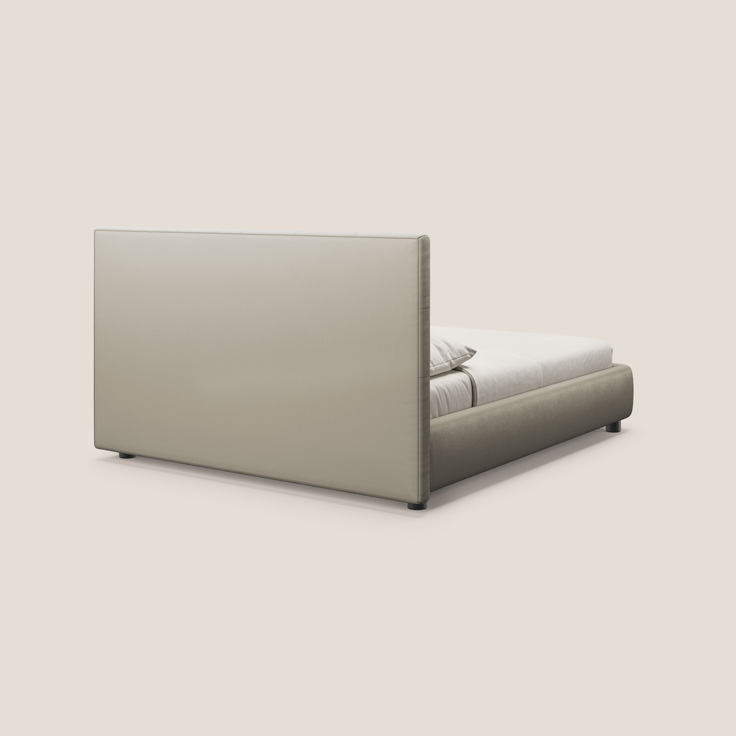 Minato letto imbottito contenitore con testata trapuntata in ecopelle impermeabile T04 tortora - divani.store