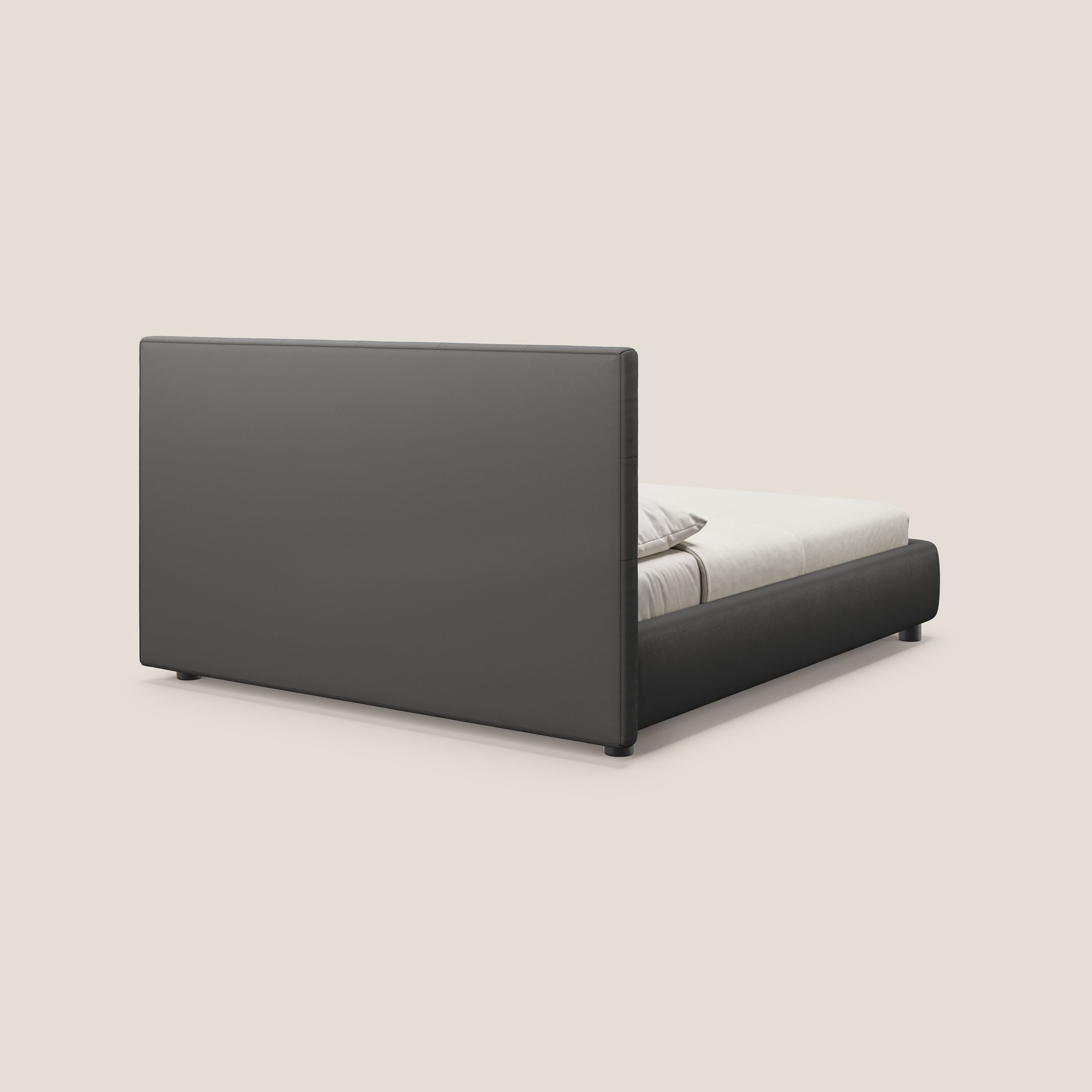 Minato letto imbottito contenitore con testata trapuntata in ecopelle impermeabile T04 antracite - divani.store