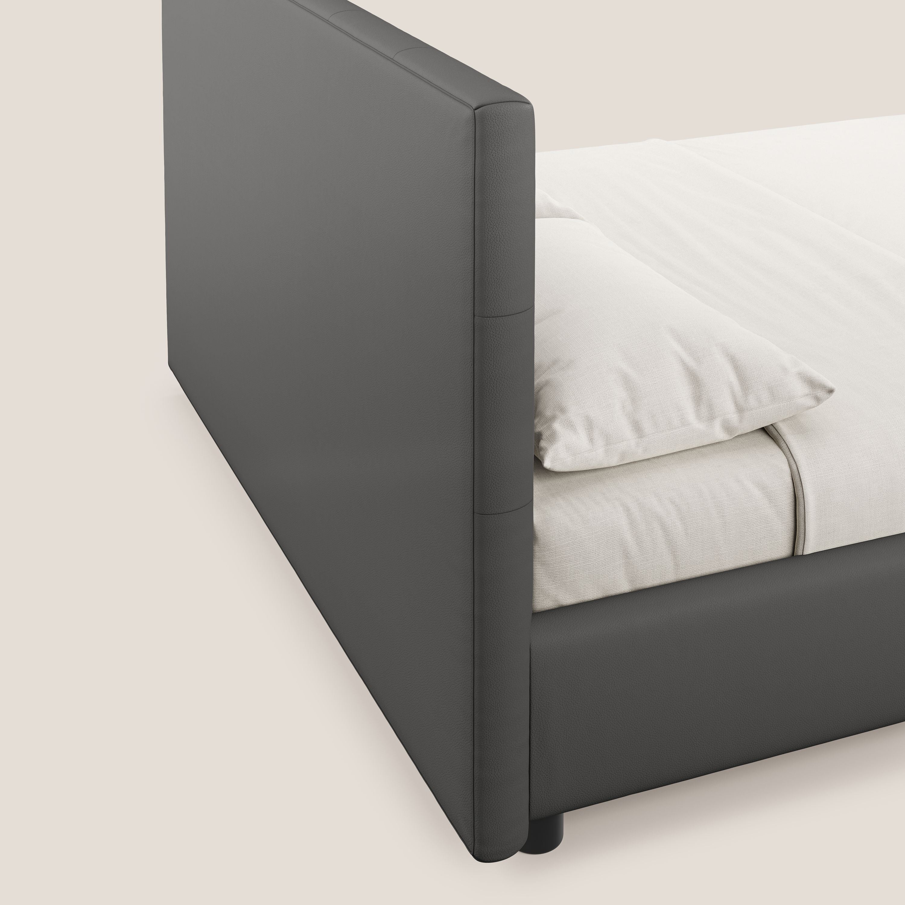 Minato letto imbottito contenitore con testata trapuntata in ecopelle impermeabile T04 antracite - divani.store