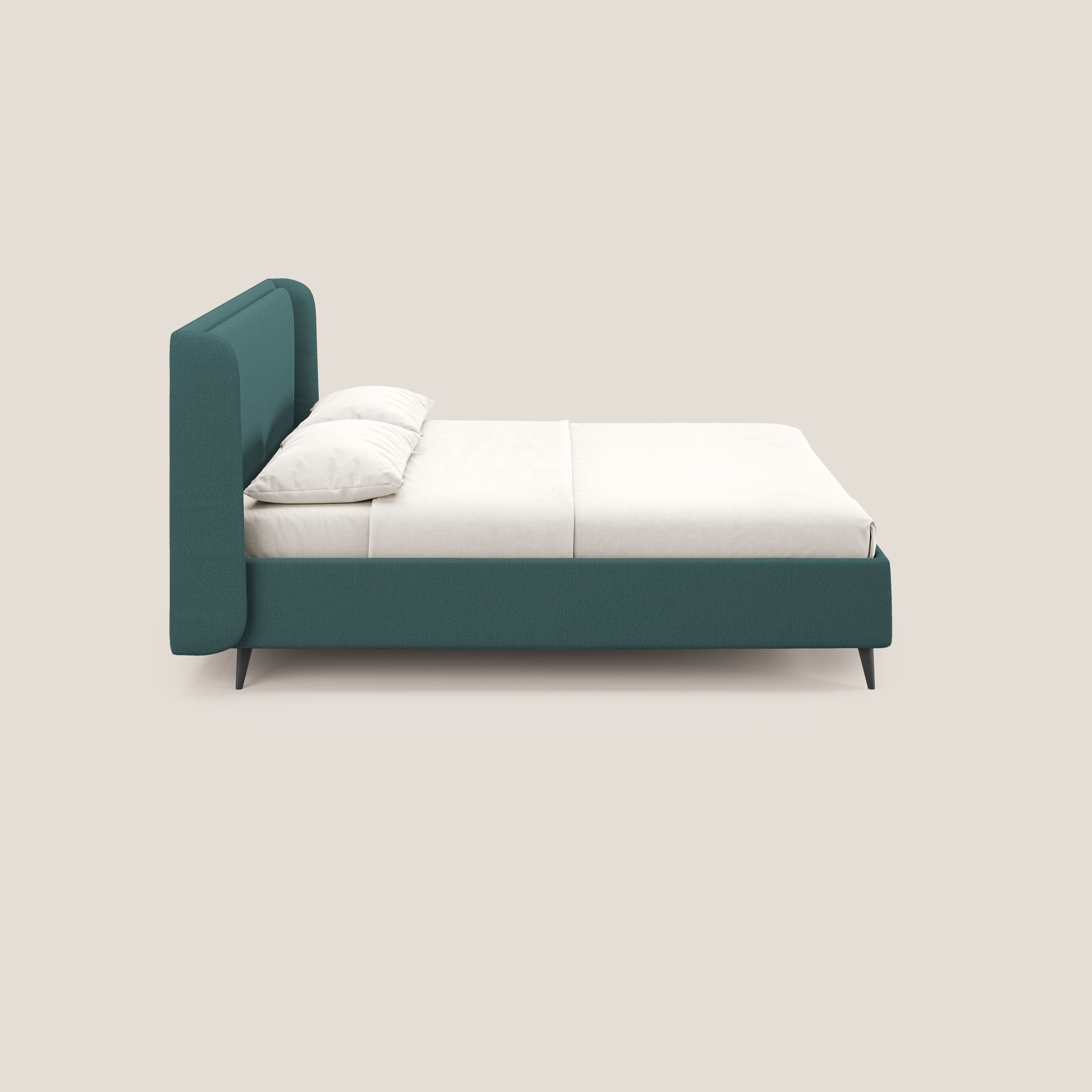Nadine letto contenitore di design e comfort Italiano in tessuto impermeabile T19 petrolio - divani.store