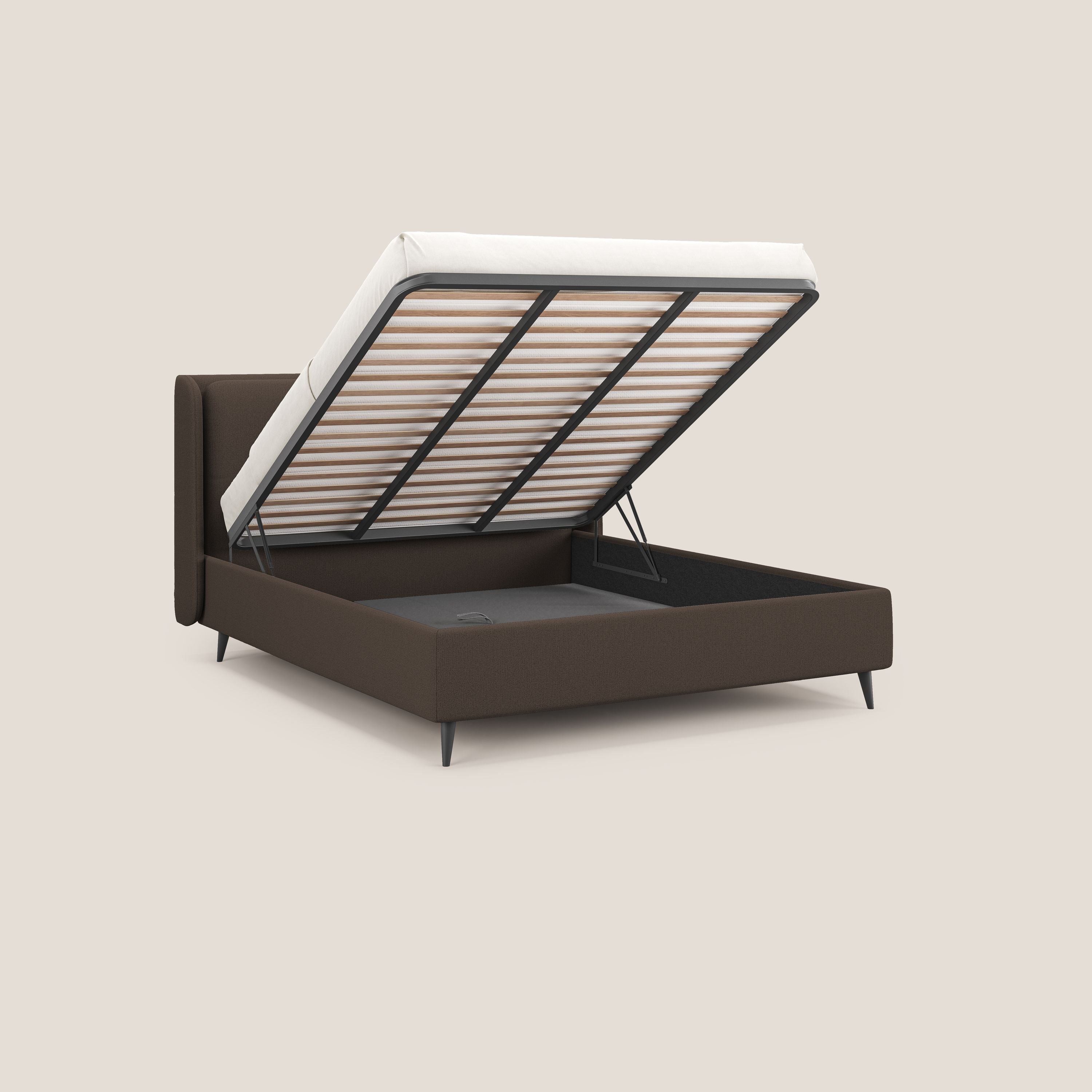 Nadine letto contenitore di design e comfort Italiano in tessuto impermeabile T19 marrone - divani.store