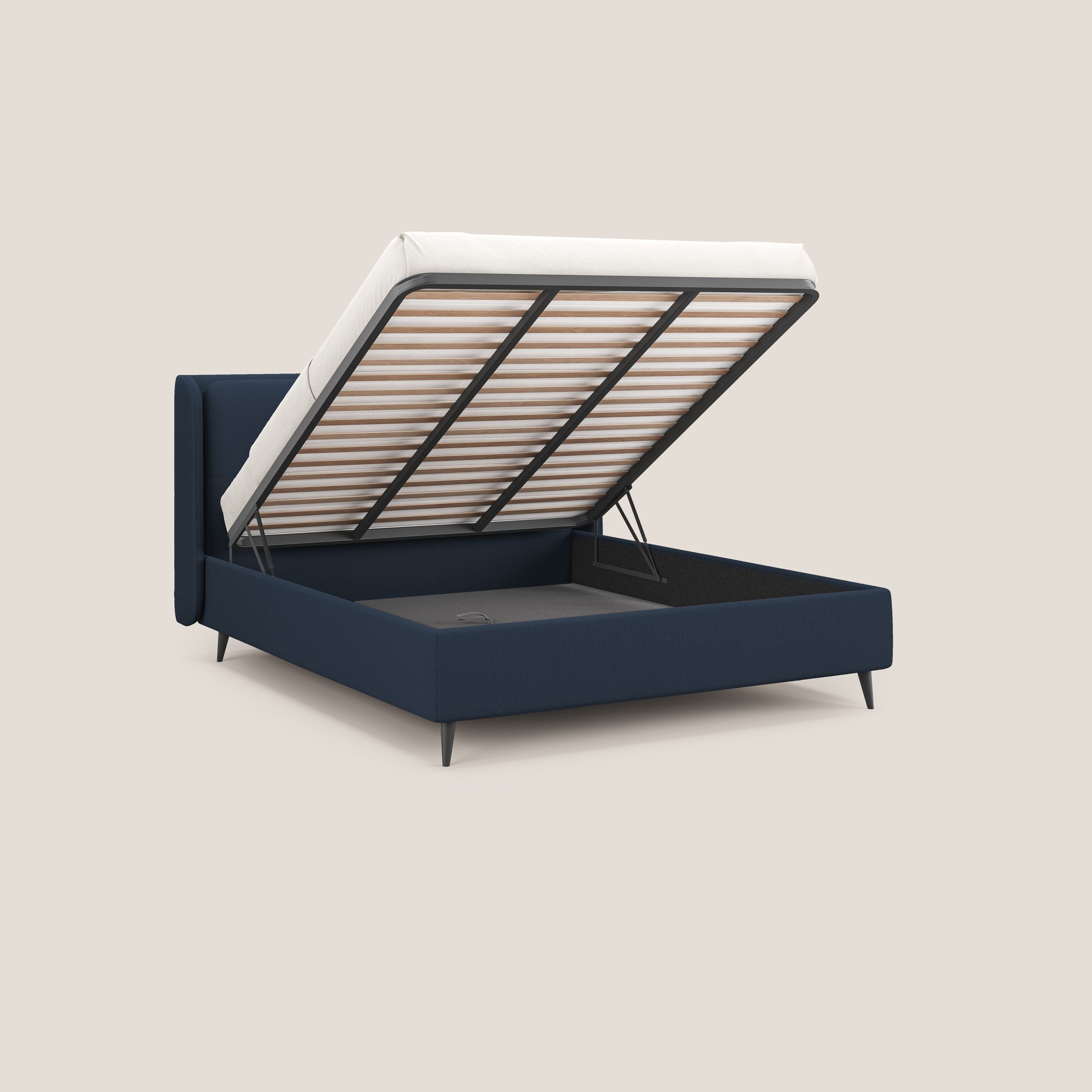 Nadine letto contenitore di design e comfort Italiano in tessuto impermeabile T19 blu - divani.store