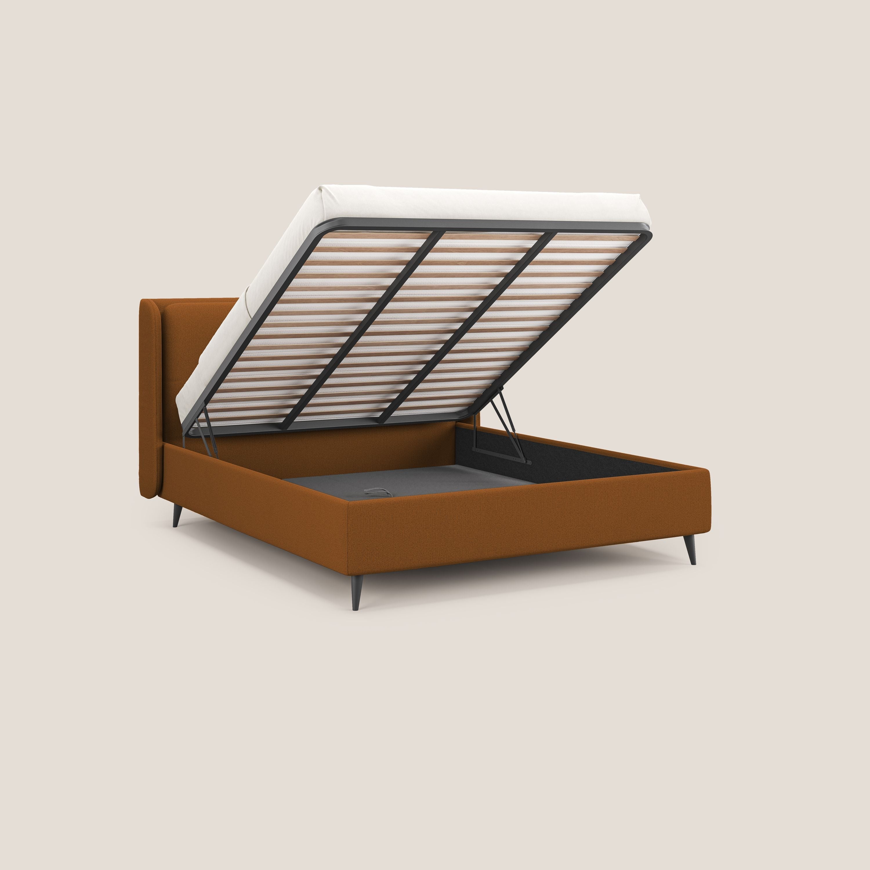 Nadine letto contenitore di design e comfort Italiano in tessuto impermeabile T19 arancio - divani.store