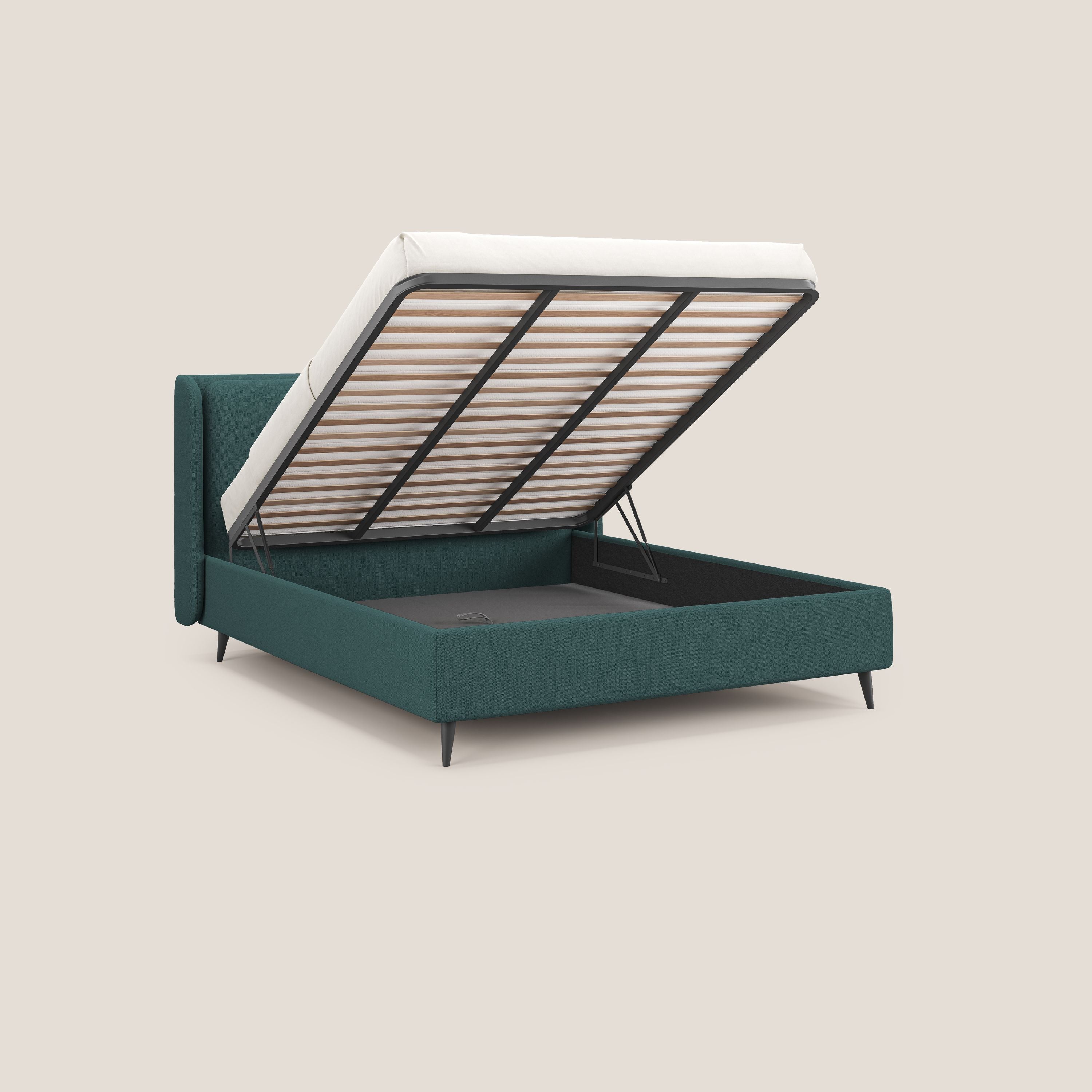 Nadine letto contenitore di design e comfort Italiano in tessuto impermeabile T19 petrolio - divani.store