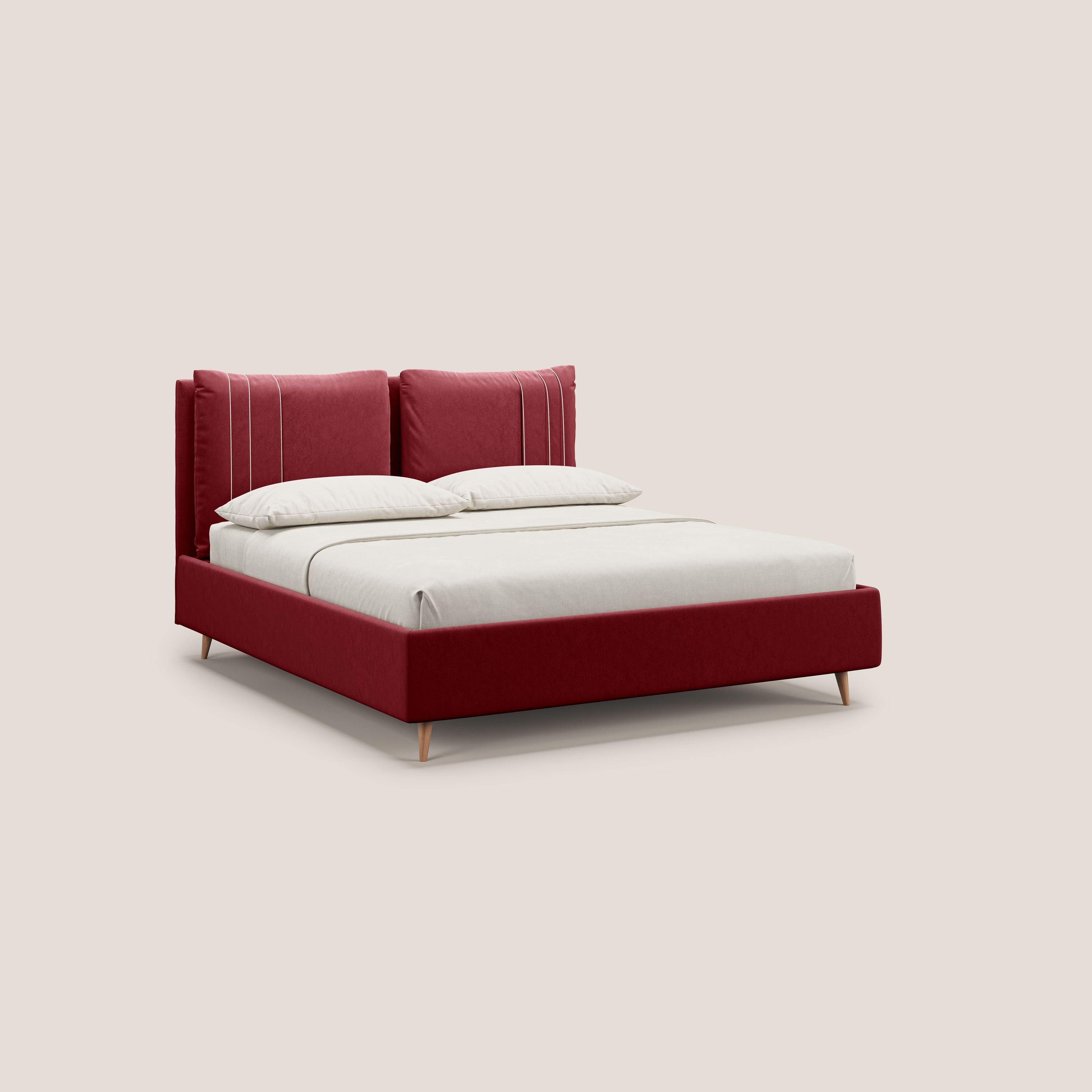 Nathan letto contenitore con cuscini regolabili con tasche in microfibra velluto impermeabile T09 rosso - divani.store