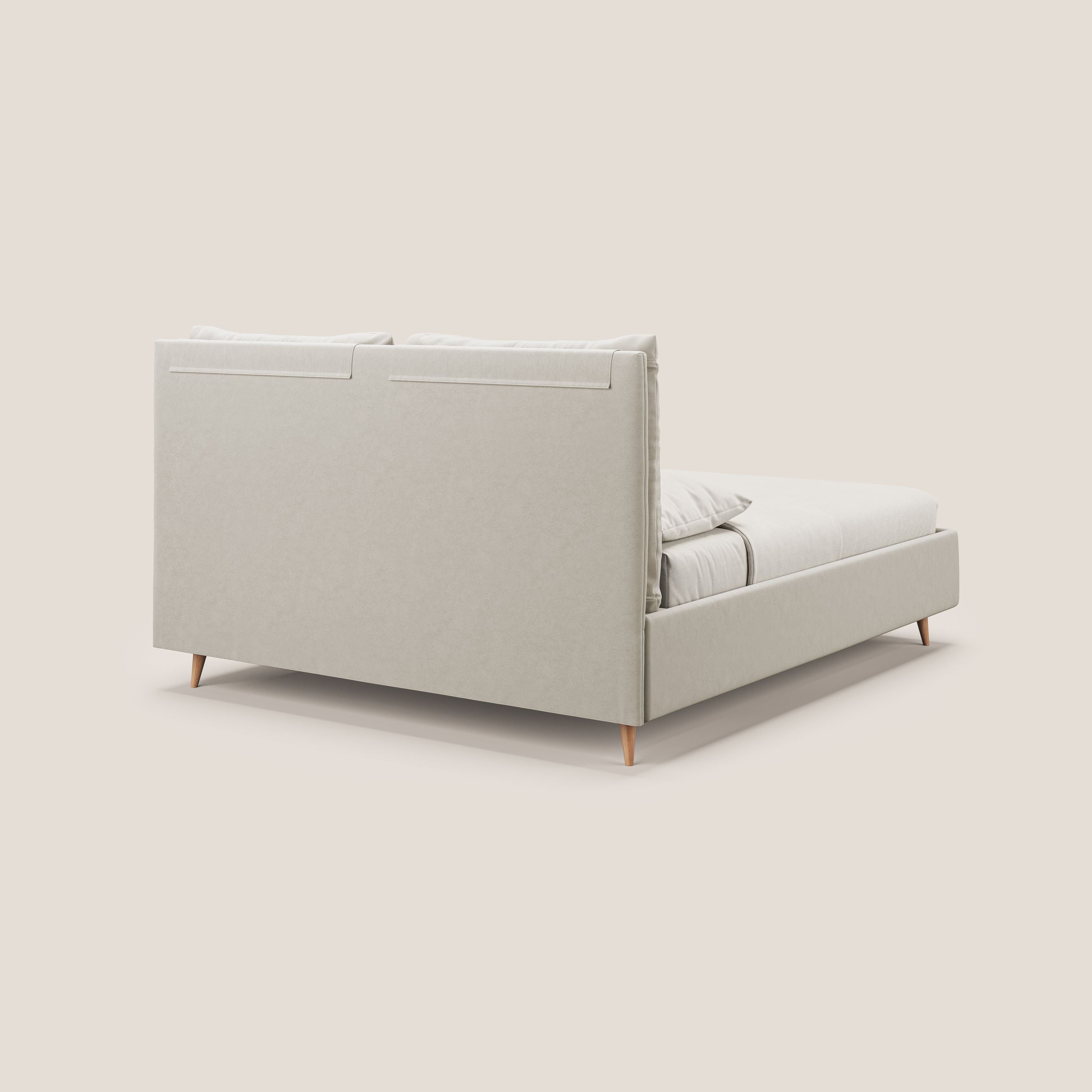 Nathan letto contenitore con cuscini regolabili con tasche in microfibra velluto impermeabile T09 beige - divani.store
