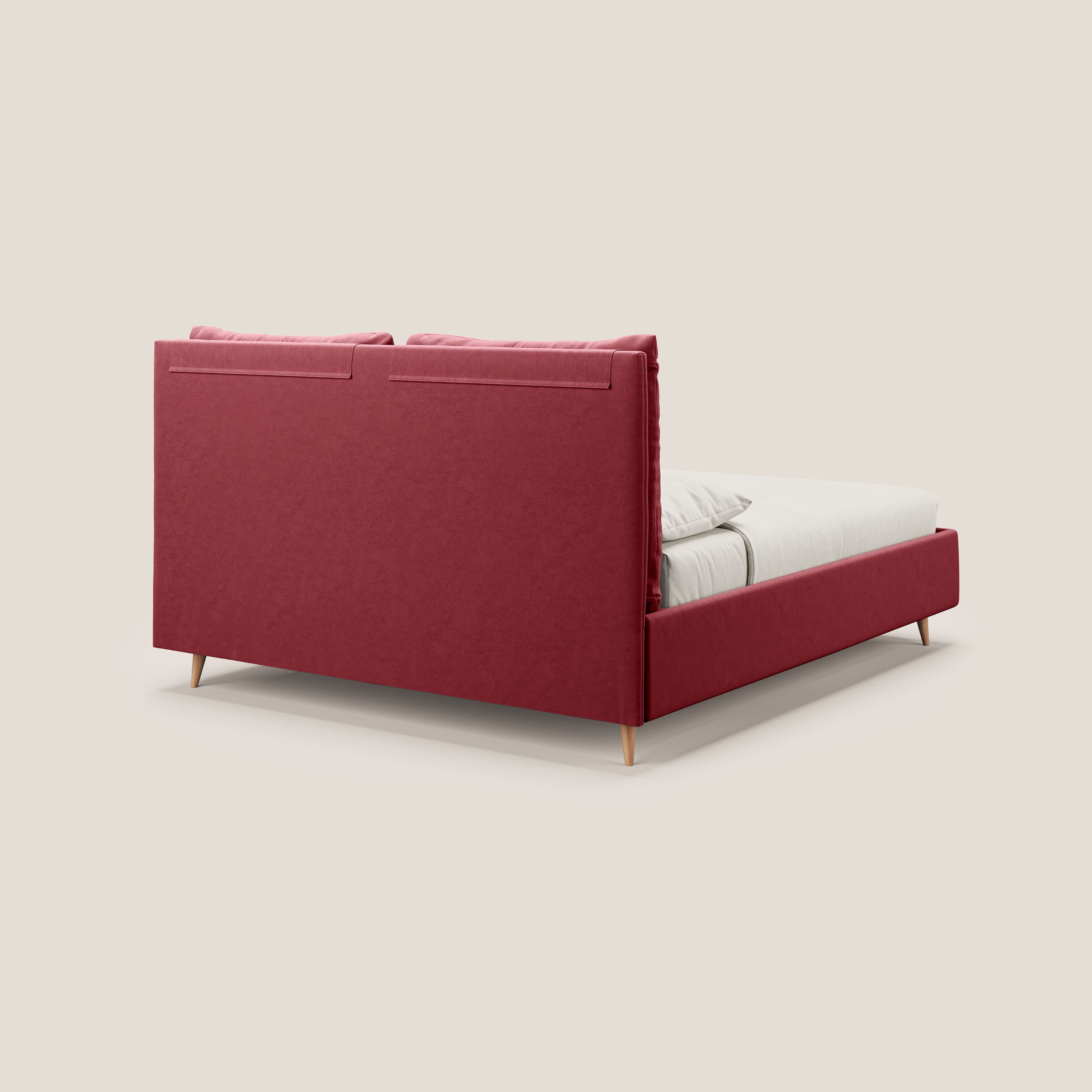 Nathan letto contenitore con cuscini regolabili con tasche in microfibra velluto impermeabile T09 rosso - divani.store