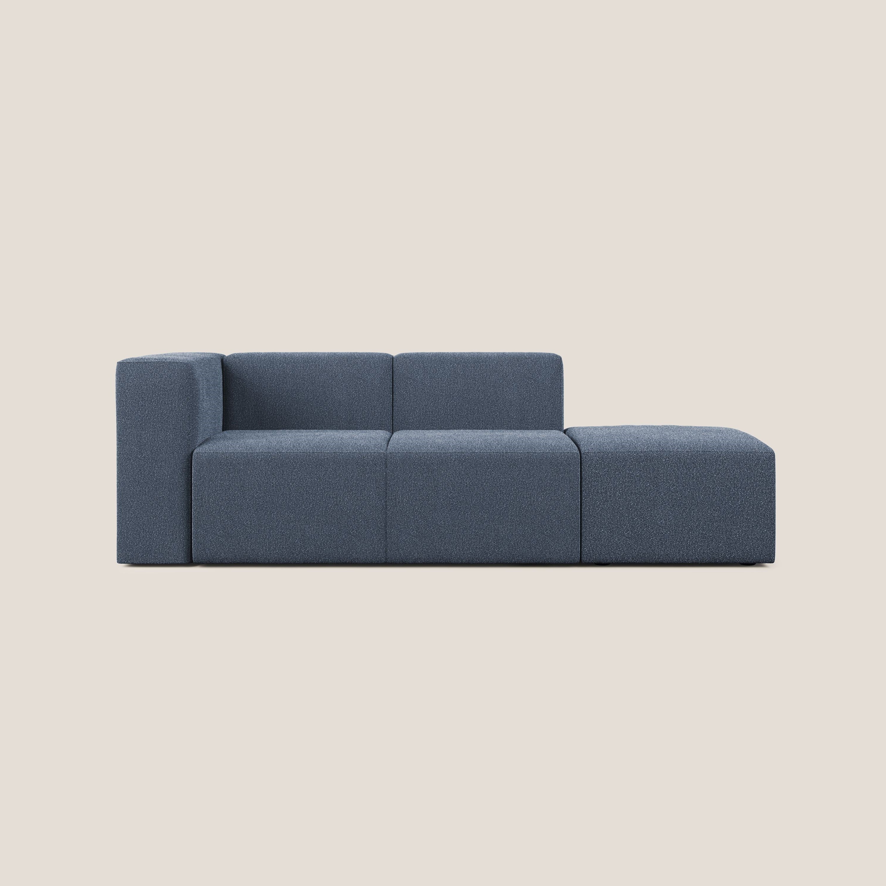 Nettuno divano lineare modulare e componibile in morbido tessuto bouclè T07 blu - divani.store
