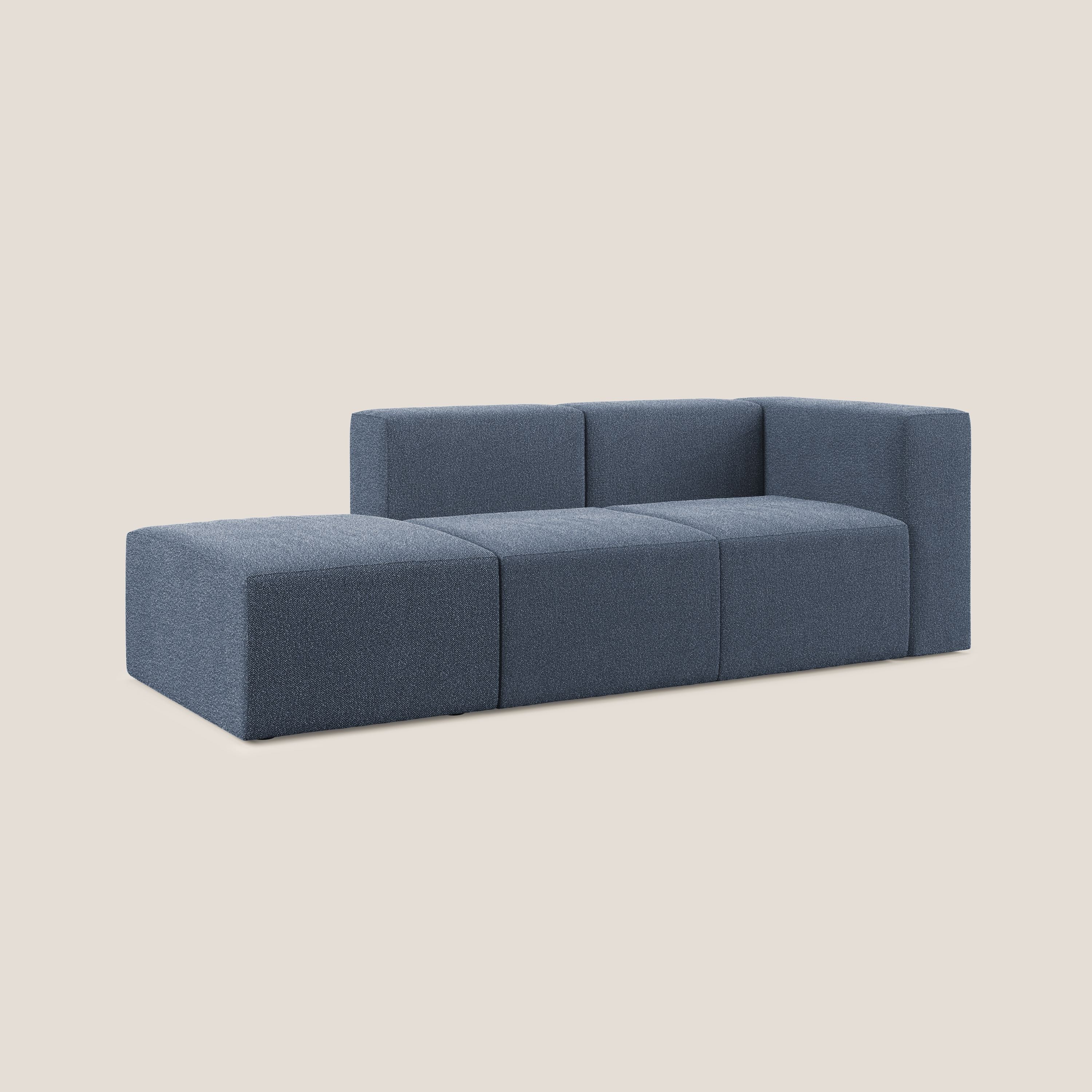 Nettuno divano lineare modulare e componibile in morbido tessuto bouclè T07 blu - divani.store