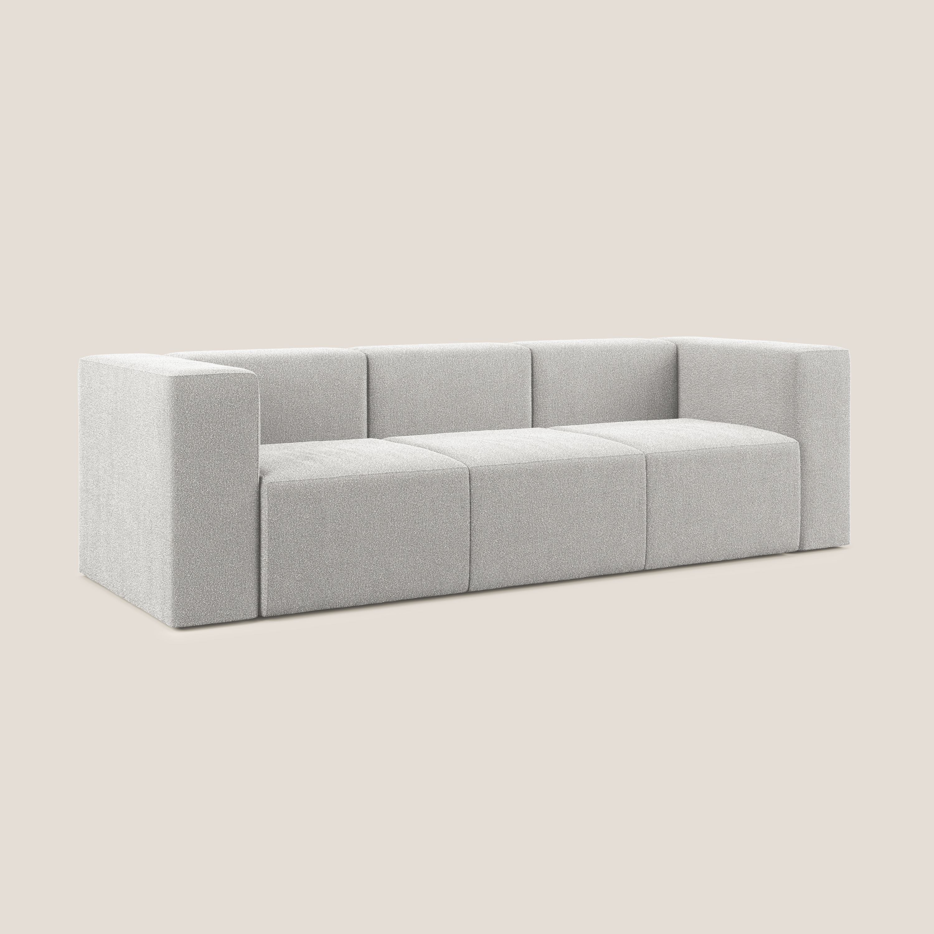 Nettuno divano lineare modulare a 3 sedute componibile in morbido tessuto bouclè T07 grigio - divani.store