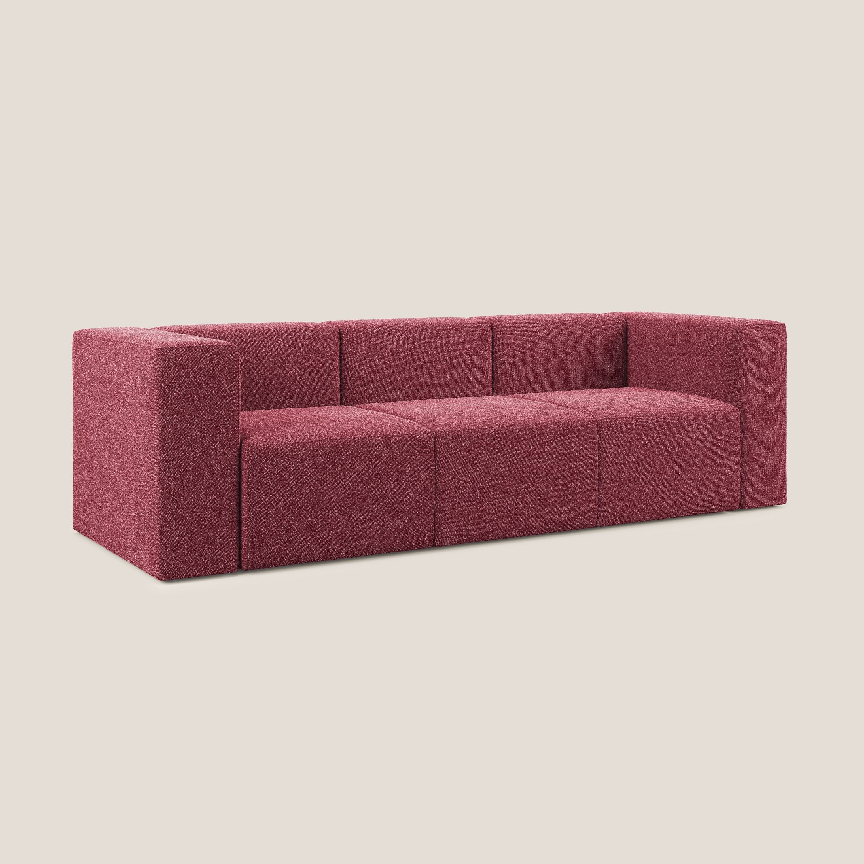 Nettuno divano lineare modulare a 3 sedute componibile in morbido tessuto bouclè T07 rosso - divani.store