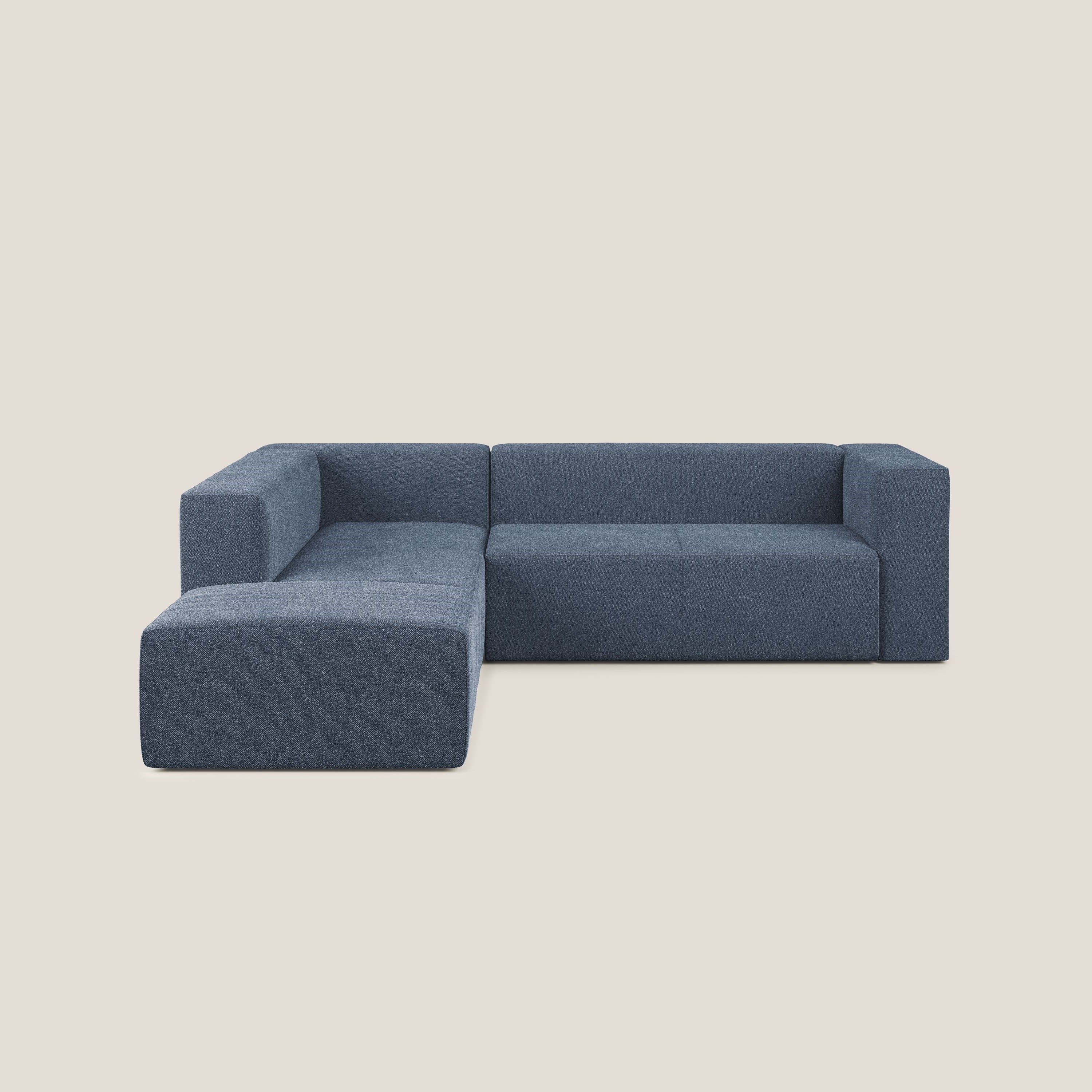 Nettuno divano angolare modulare componibile in morbido tessuto bouclè T07 blu - divani.store