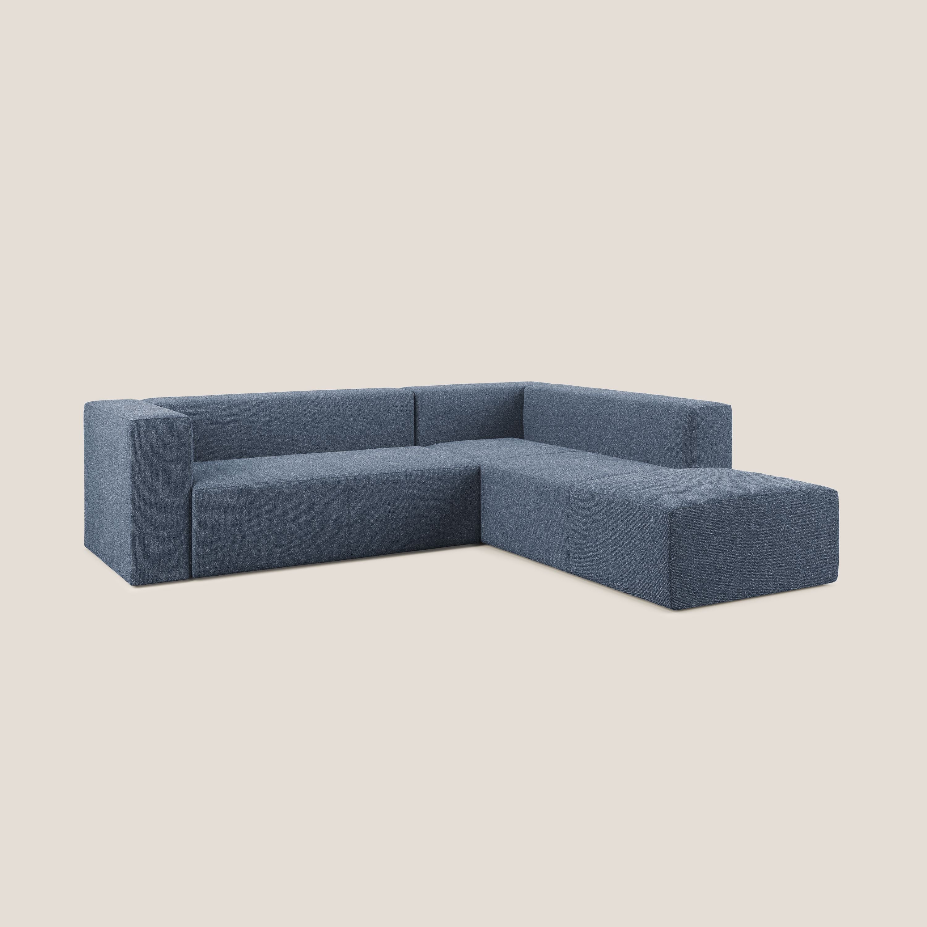 Nettuno divano angolare modulare componibile in morbido tessuto bouclè T07 blu - divani.store