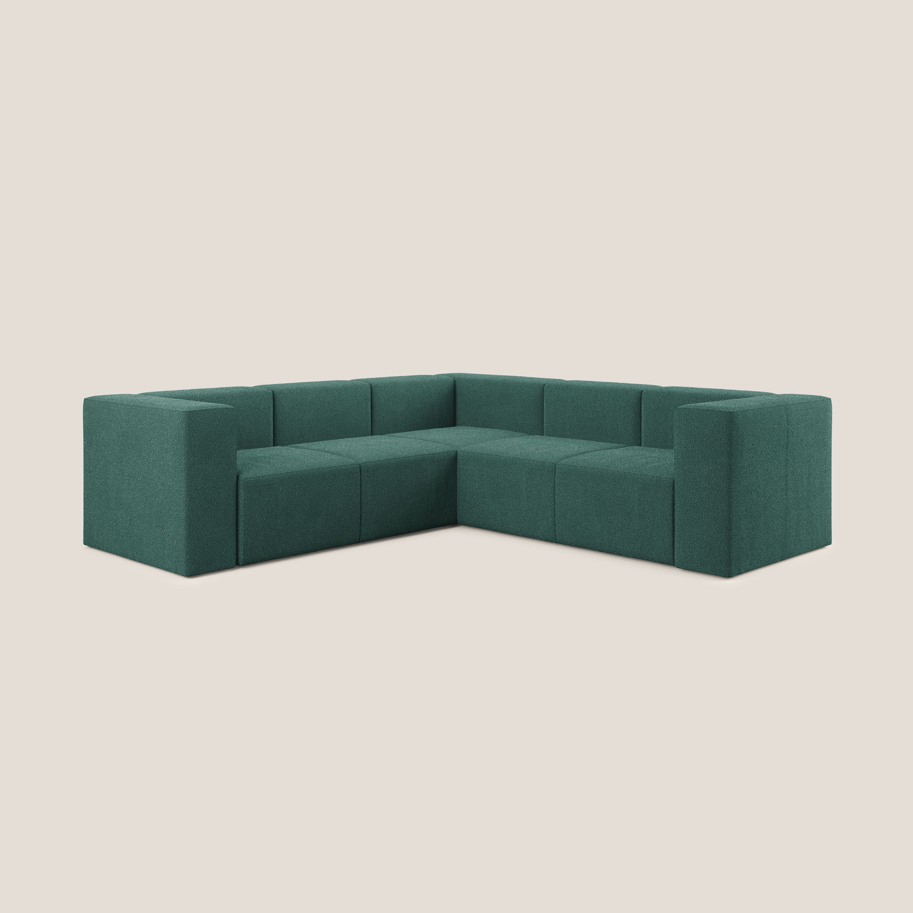 Nettuno divano angolare componibile reversibile in morbido tessuto bouclè T07 verde - divani.store