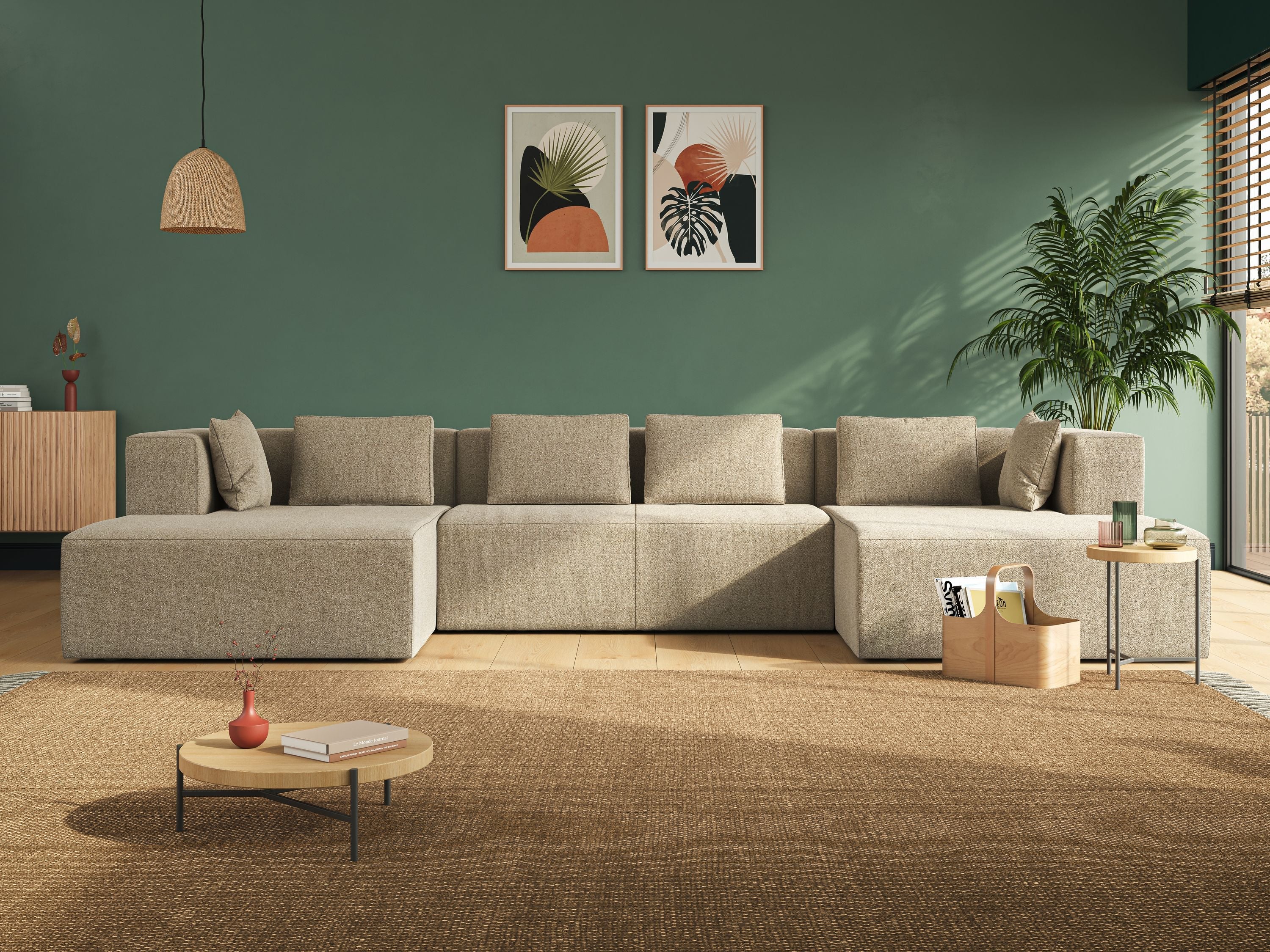 Nettuno divano panoramico in morbido tessuto bouclè T07 giallo - divani.store