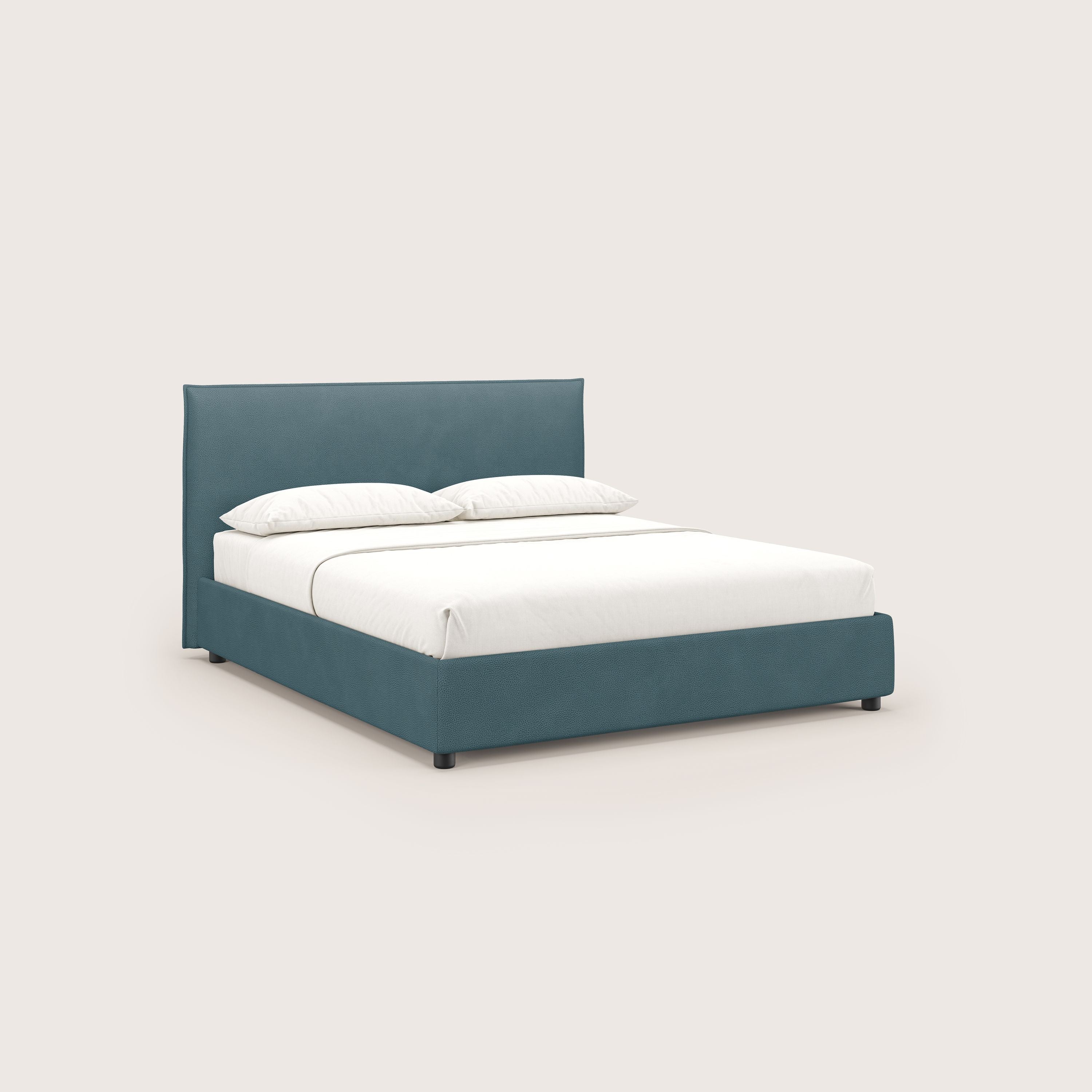 Nina letto contenitore dal design minimal in microfibra effetto pelle smacchiabile T15 petrolio - divani.store