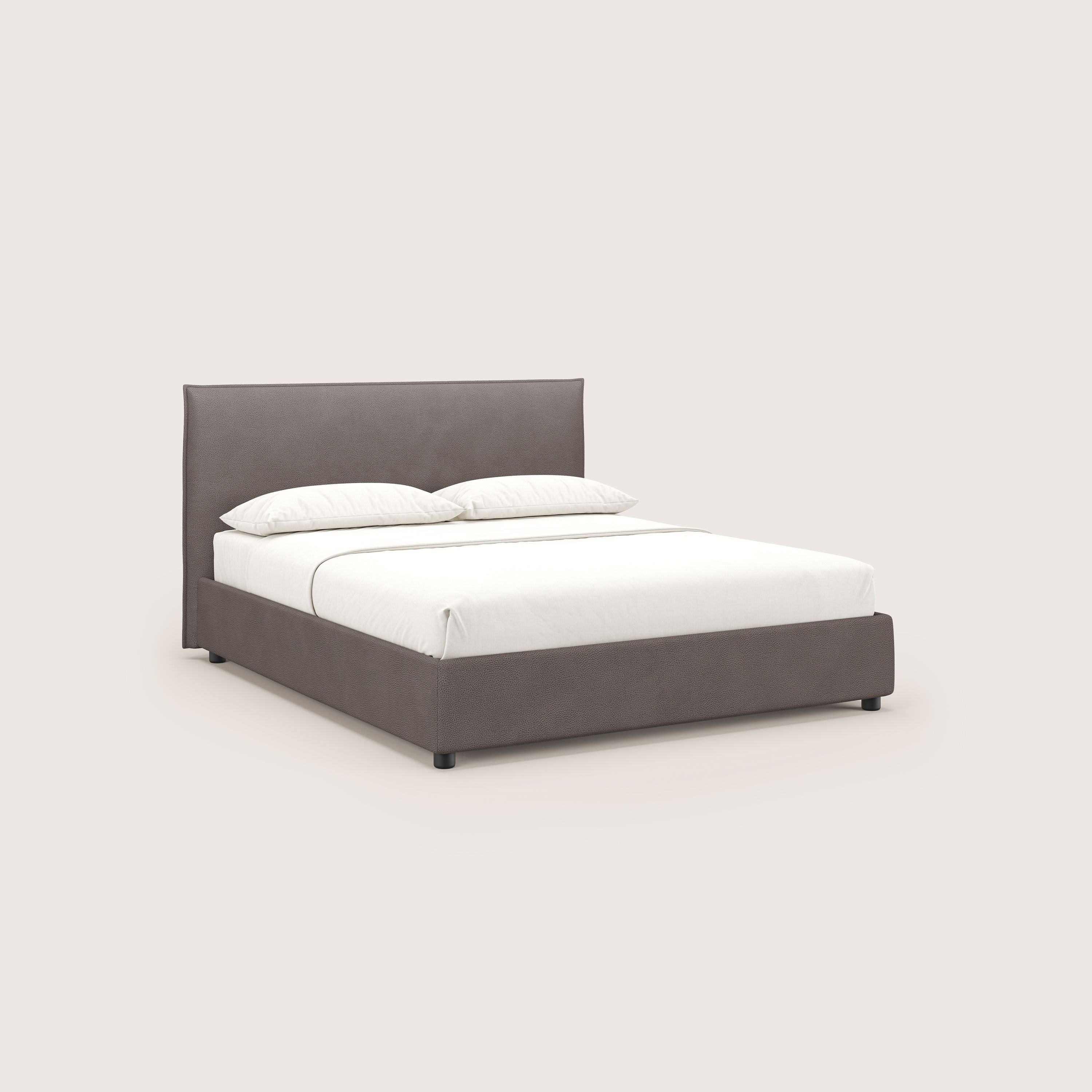 Nina letto contenitore dal design minimal in microfibra effetto pelle smacchiabile T15 marrone - divani.store