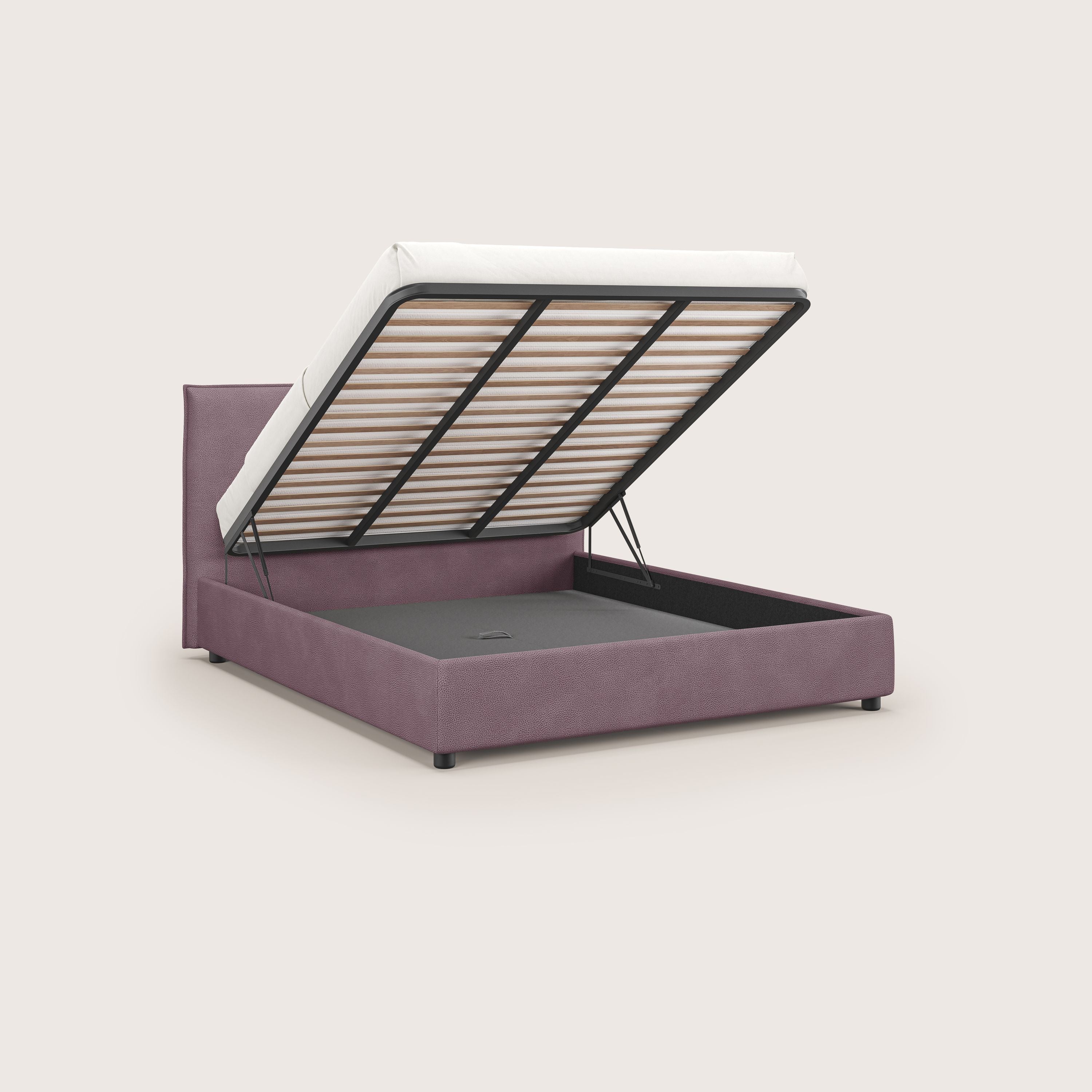 Nina letto contenitore dal design minimal in microfibra effetto pelle smacchiabile T15 rosa - divani.store