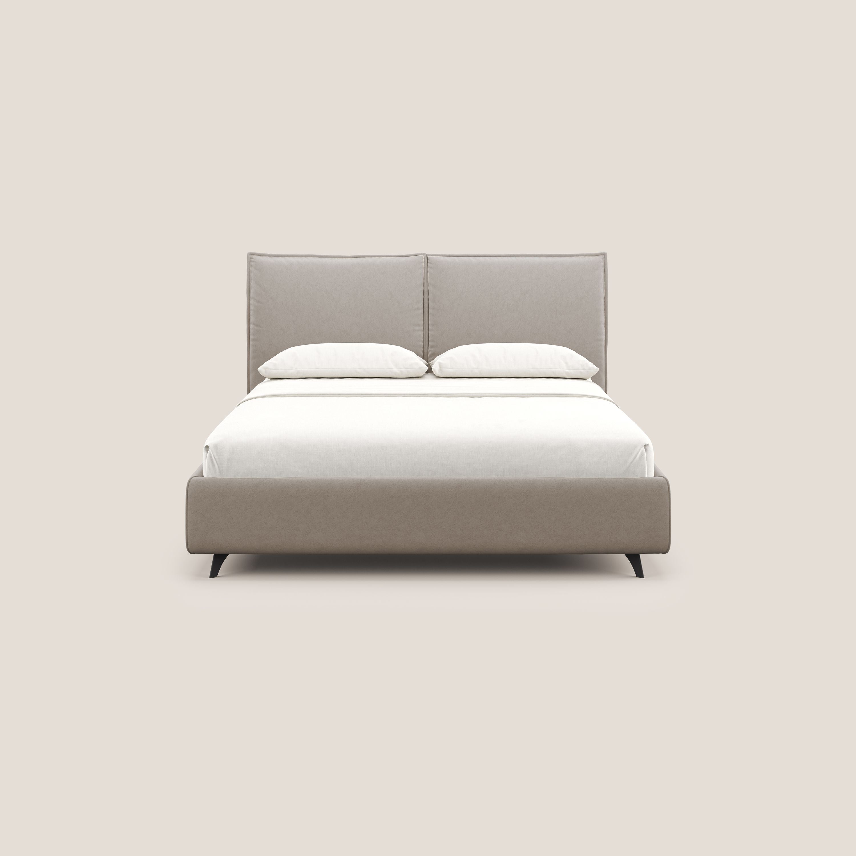 Nives letto imbottito contenitore sfoderabile in microfibra velluto impermeabile T09 tortora - divani.store